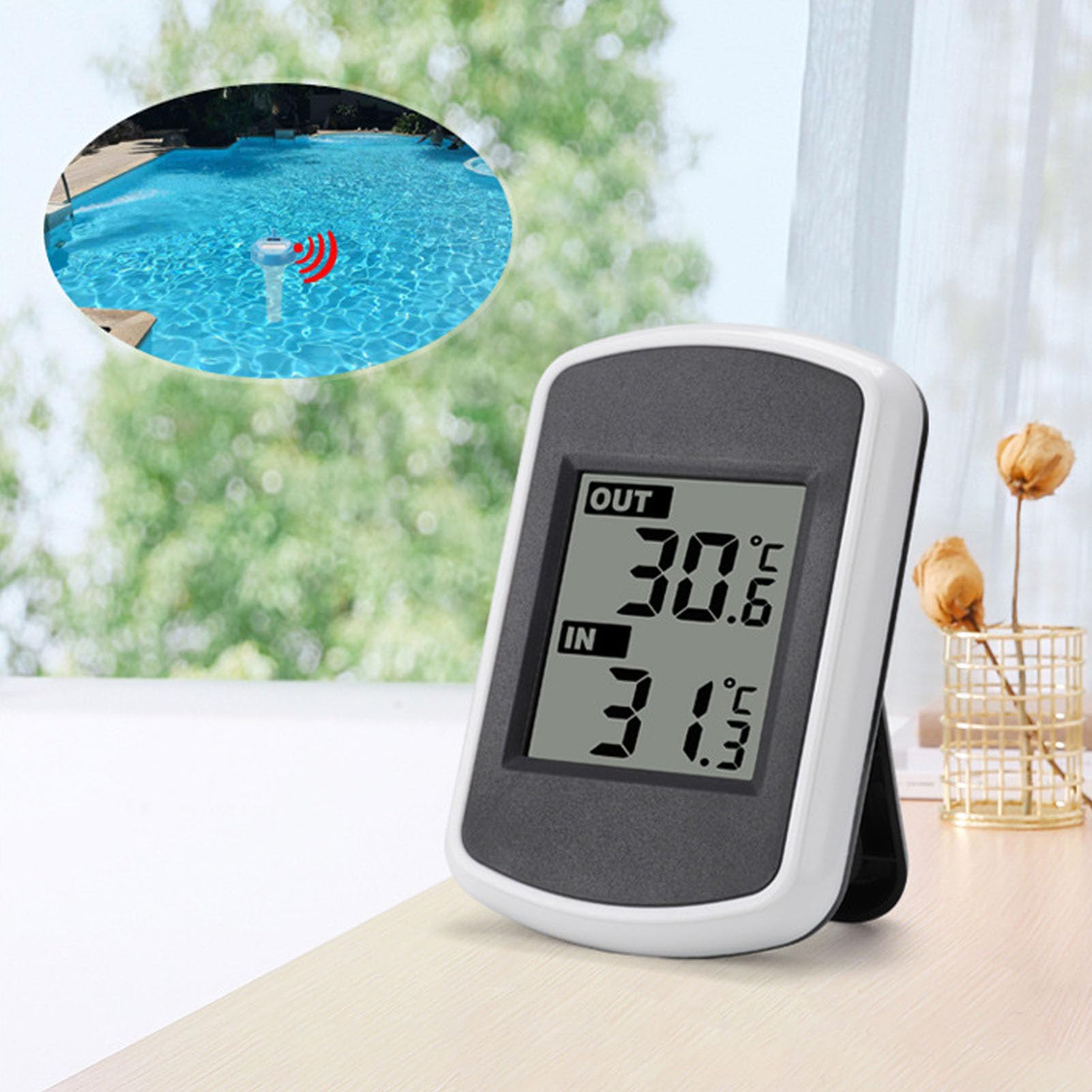 Fabater Solar-Pool-Thermometer, Solarbetriebenes Digitales Spa-Schwimmthermometer, IP68 Wasserdicht, Kabelloses Pool-Temperaturmessgerät mit LCD-Bildschirm für Schwimmen, Aquarium