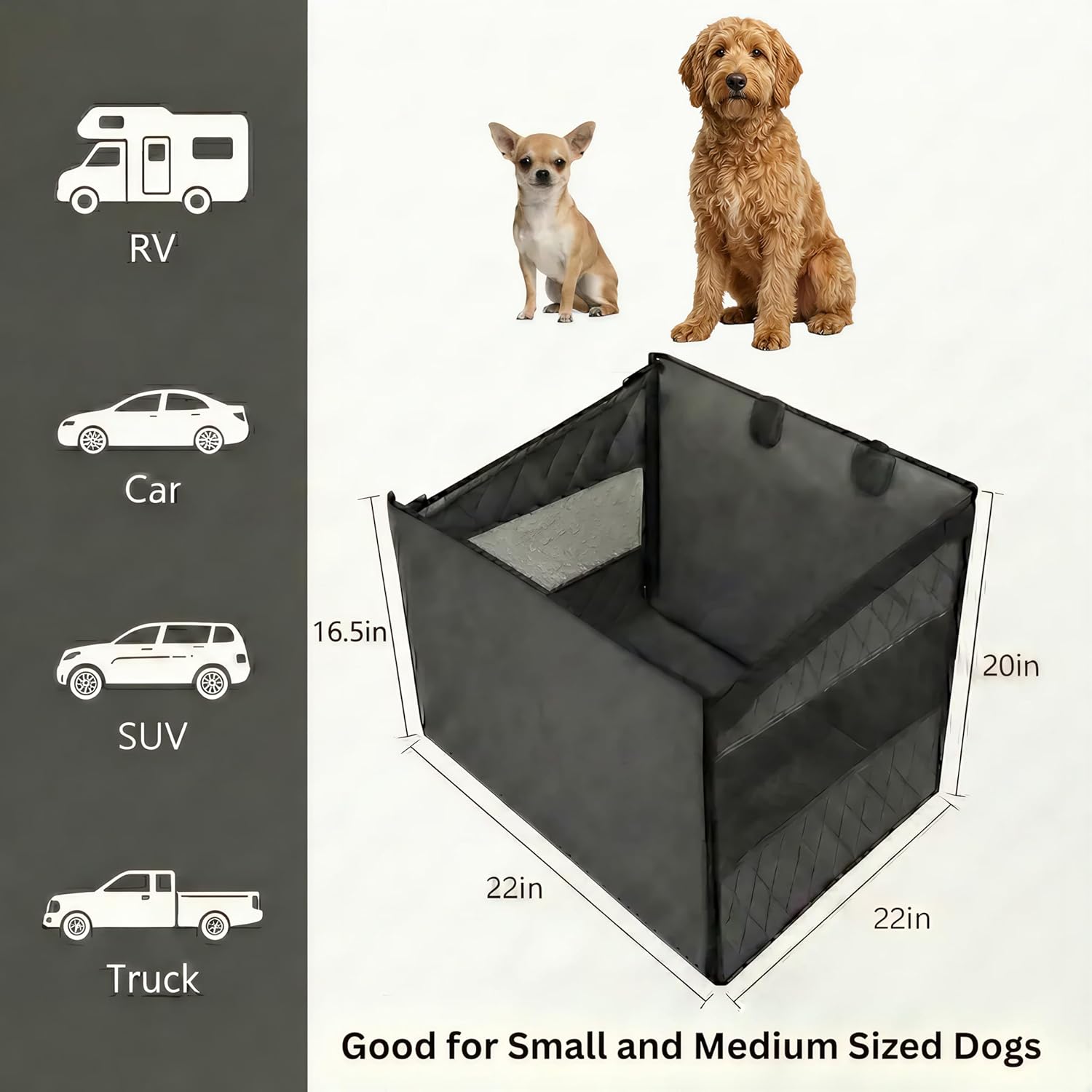 Dog Car Seat for Large Dogs - Sturdy, Waterproof, Interior Tether - Washable, Reinforced, Comfortable for Trips - Large, Medium, and Small Pets - 21x21x20