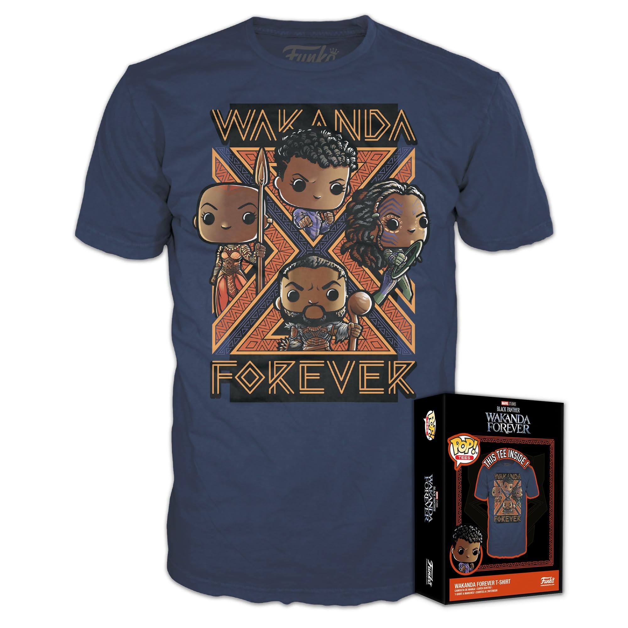 Funko Boxed Tees: Black Pander - Wakanda Forever - Group - (S) - Black Panther - Wakanda Forever - T-Shirt - Kleidung - Geschenkidee - Kurzärmeliges Top Für Erwachsene Männer und Frauen - Movies Fans