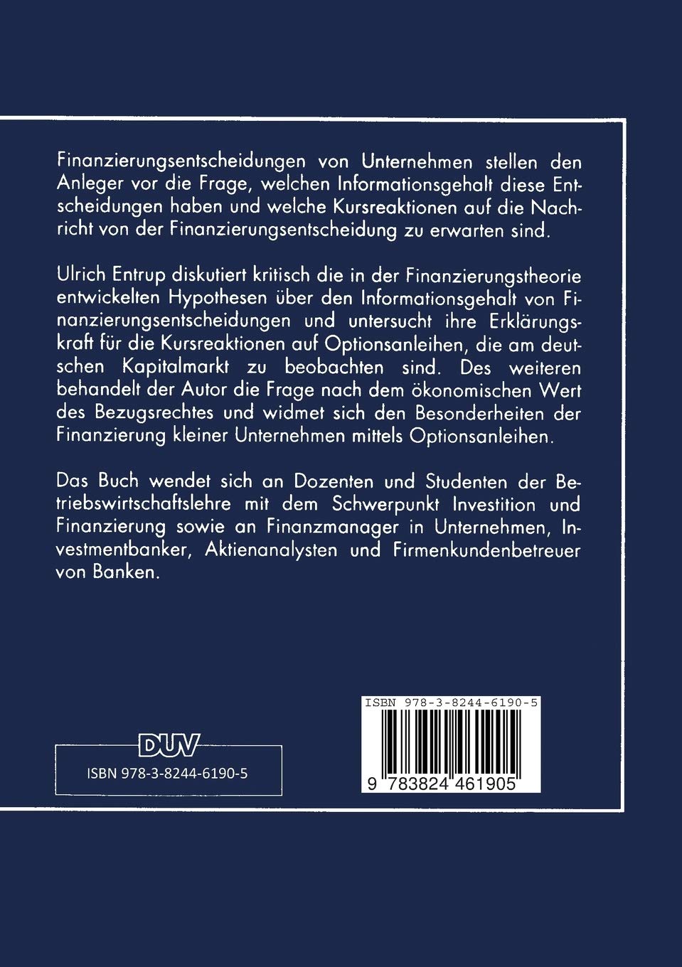 Kapitalmarktreaktionen auf Optionsanleihen: Finanzierungstheoretische Begründung und empirische Analyse der Aktienkursreaktionen