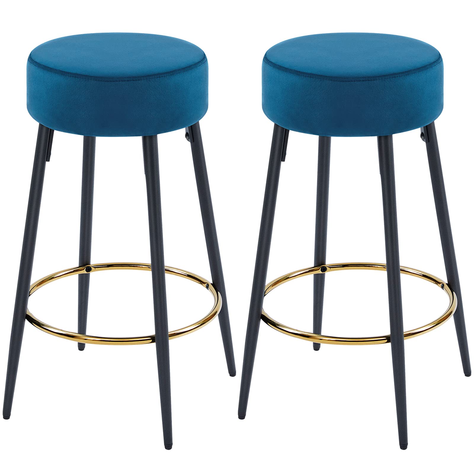 Photo 1 of *SEE NOTES Fefances Dark Blue Bar Stools Set of 2 Modern Round Velvet Bar Stools Counter Height Bar Stool Kitchen Breakfast Round Dining Chair 27.5 inch Height 27.5 INCH Dark Blue