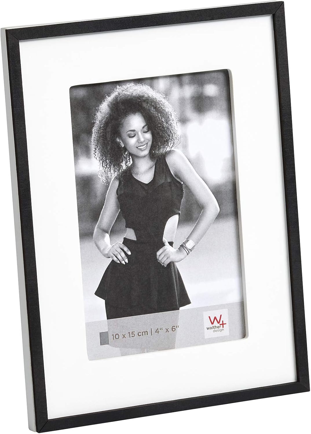 Walther Design Picture Frame White 10 x 15 cm Wooden Frame with Black Outer Frame, Friends Portrait Frame RQ015W