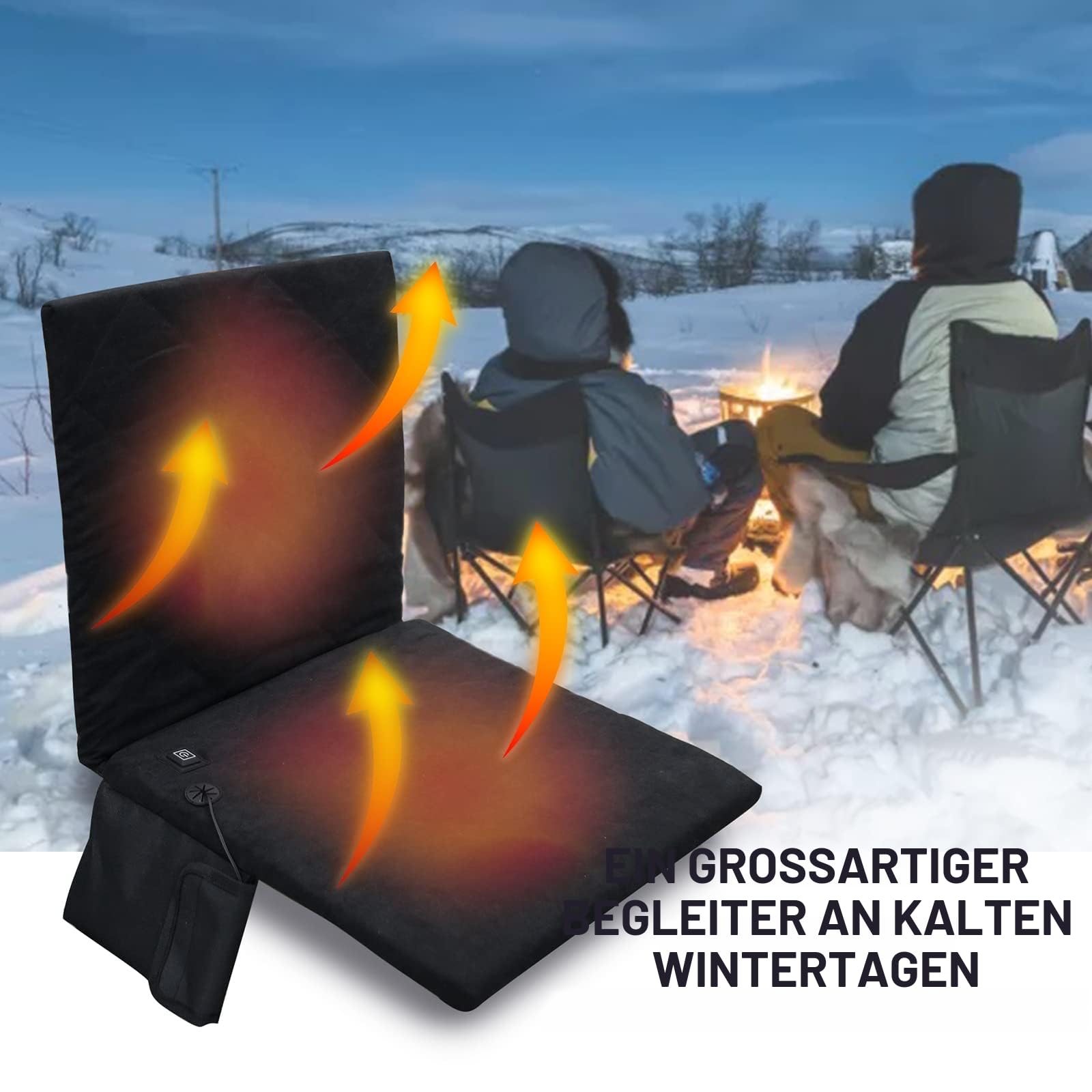 40,6 cm beheiztes Stadion-Sitzkissen, tragbares USB-beheiztes Sitzkissen für Outdoor-Bleicher, Camping, Angeln, Heizkissen , verbesserte 3 Stufen