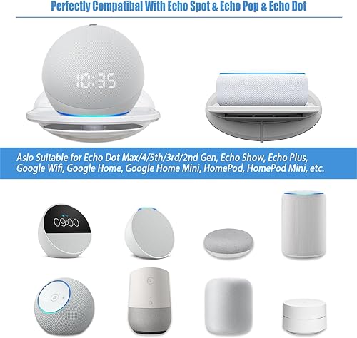 Miniatura 3 de Estante de montaje en pared, compatible con Echo Spot, Echo Pop, Echo Dot, HomePod Mini, Google Home, con almacenamiento de cable, fácil