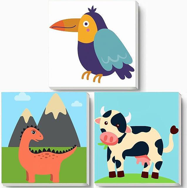 Hiolife paint by numbers kits for kids and beginner,painting set for girls and boys,DIY acrylic oil painting on canvas,8 x 8 inch 3 pack -with framed