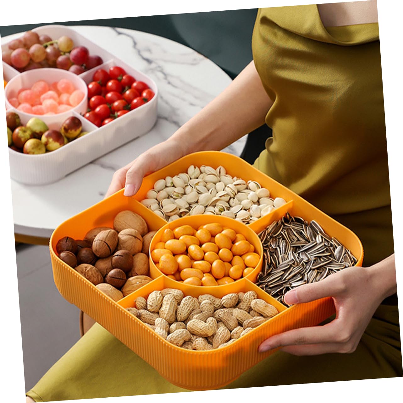 PRETYZOOM Porta Dulces con Tapa y Compartimentos Múltiples de Pp | Bandeja para Postres, Uso en Hogar y Navidad, Apta para Fruta Organización de Alimentos