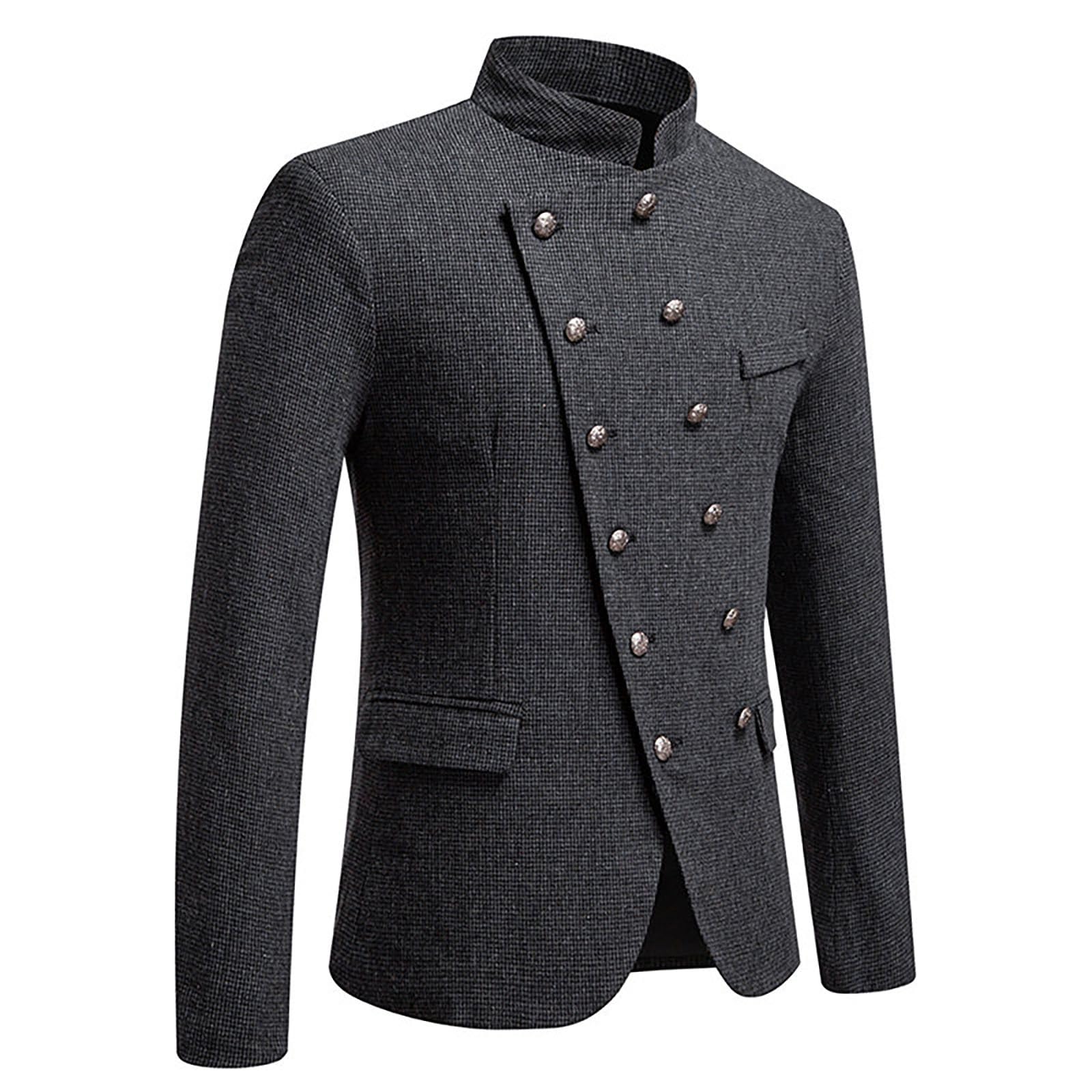 Chaqueta Americana Hombre,Chaqueta de Traje Informal de Manga Larga con Botones diagonales para Hombre otoño e Invierno