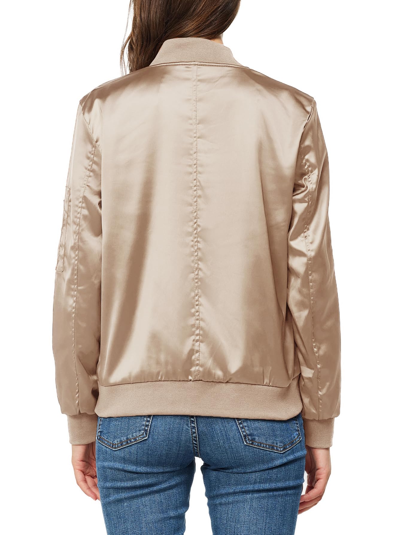 Rasujie Satin-Bomberjacke für Damen, Reißverschluss, Varsity-Jacke, Herbst, Windbreaker, Oberbekleidung mit Taschen