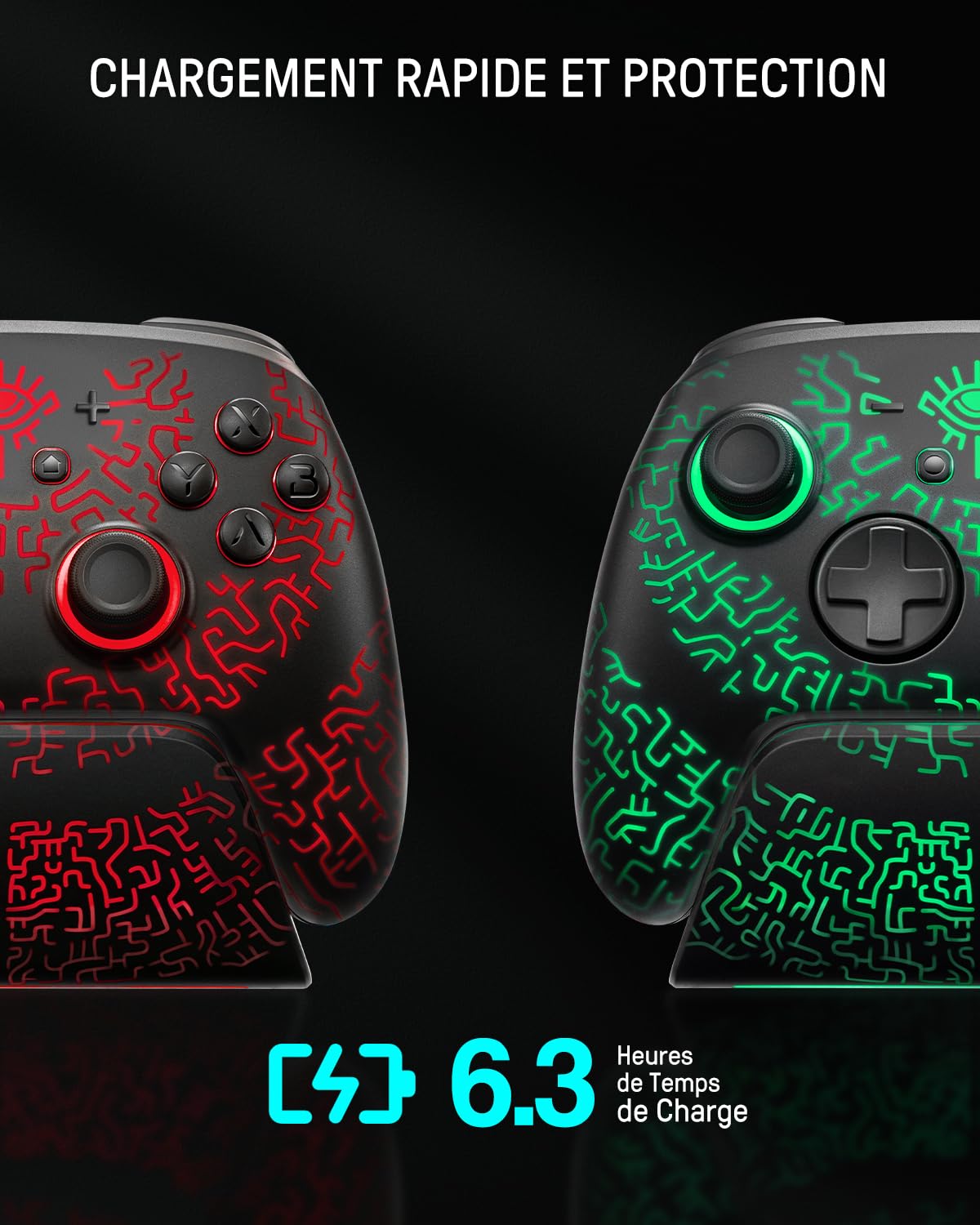 Manette Switch 2 avec Charge Station, Manette Pro Switch 2 Pro Sans Fil Compatible avec Nintendo Switch 2/OLED, Bluetooth Switch 2 Pro Controller avec Effet Hall/7 Couleurs LED/Turbo - Mineur Noir