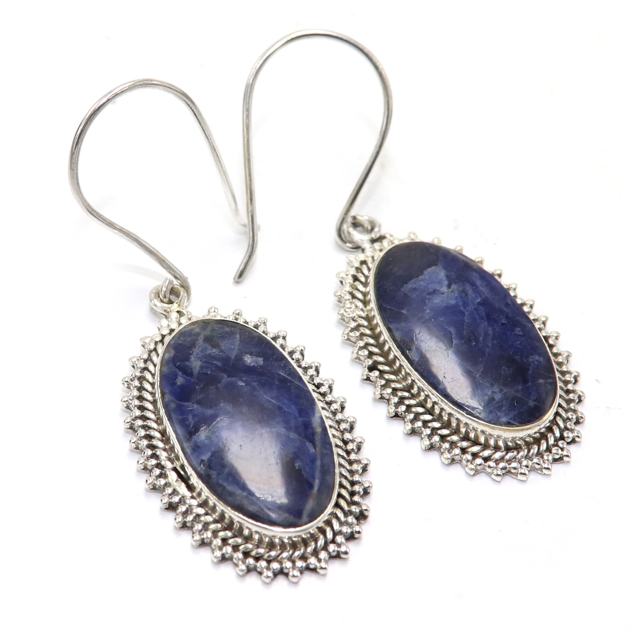 Goyal Impex Sodalite Natural Gemstone Solid 925 Sterling Silver Drop Dangle Earring Jewellery EW-71