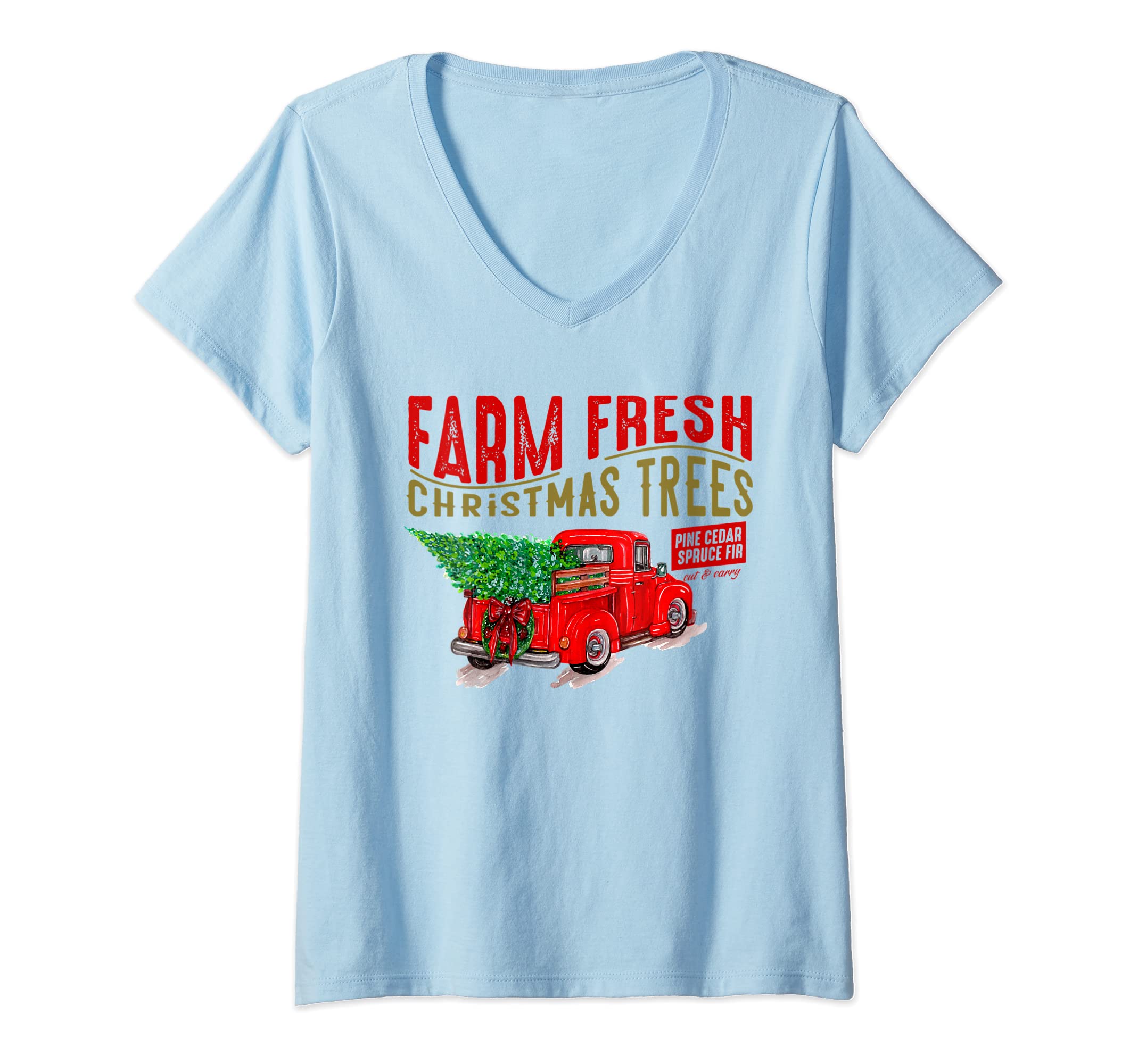 Womens mlXg Farm Fresh Est 1980 Christmas Tree Merry Xmas Truck V-Neck T-Shirt