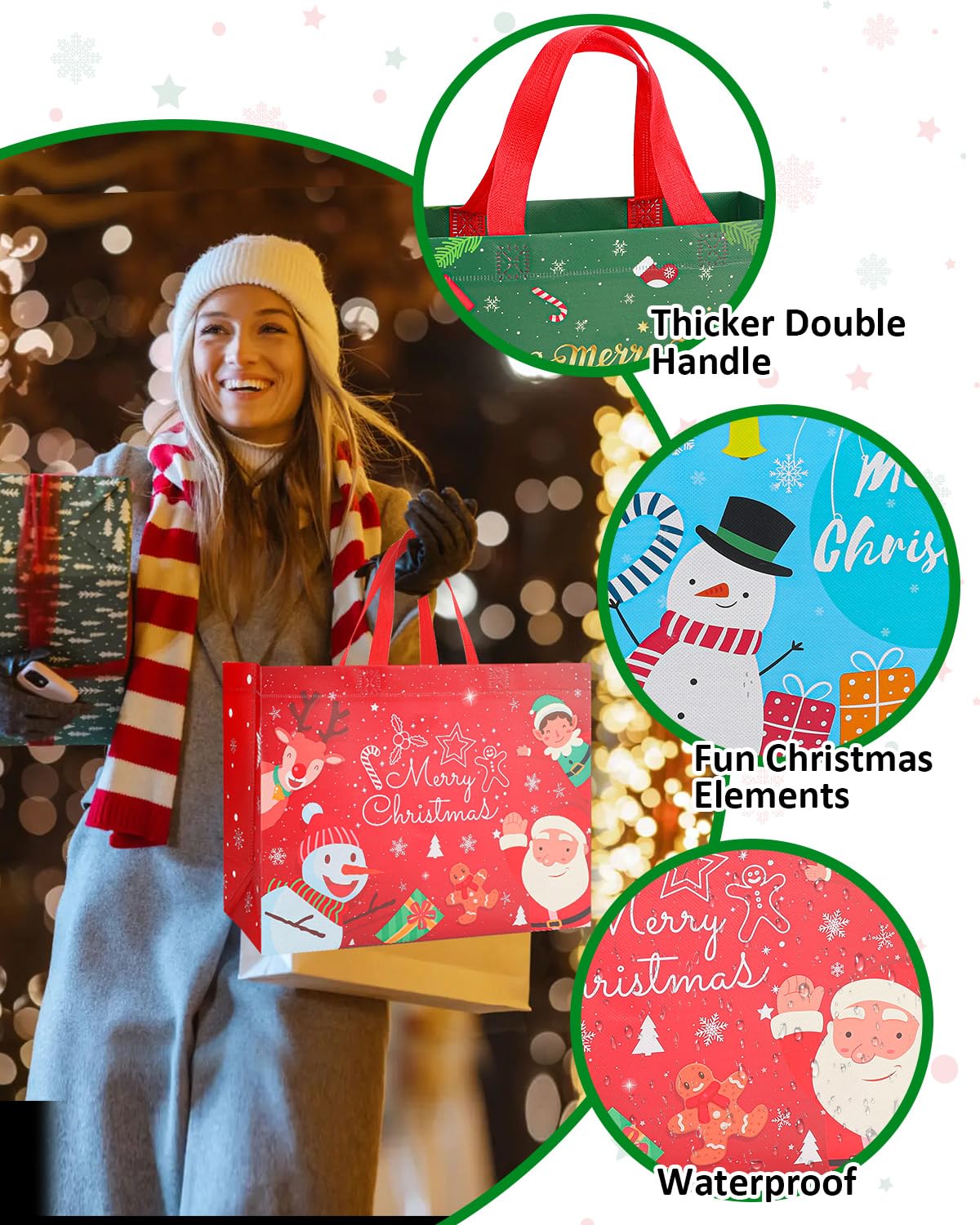 Bolsas de regalo de Navidad, 8 bolsas de Navidad con asas, bolsa de regalo de Navidad reutilizable para envolver regalos, bolsas de compras de Navidad no tejidas resistentes, bolsas de recuerdos de
