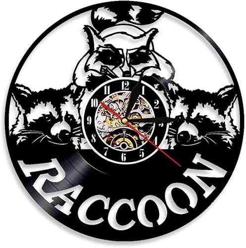 Reloj de pared de disco de vinilo, arte de mapache, reloj de pared decorativo, diseño moderno, reloj de vinilo animal, decoración de pared, reloj