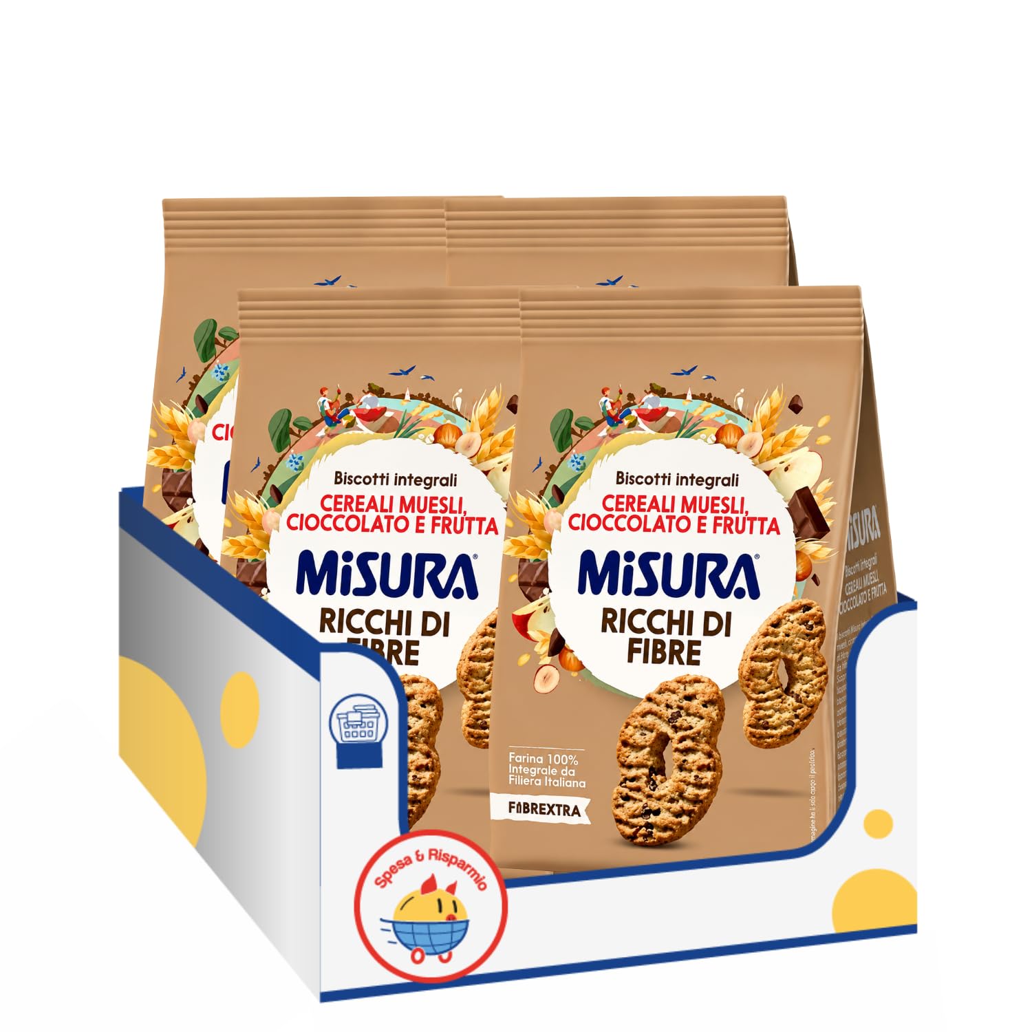 Biscotti Integrali Muesli Cioccolato e Frutta 230g Ricchi di Fibre Snack Colazione Sana Variazioni 4/8/12 Confezioni (12 PEZZI)