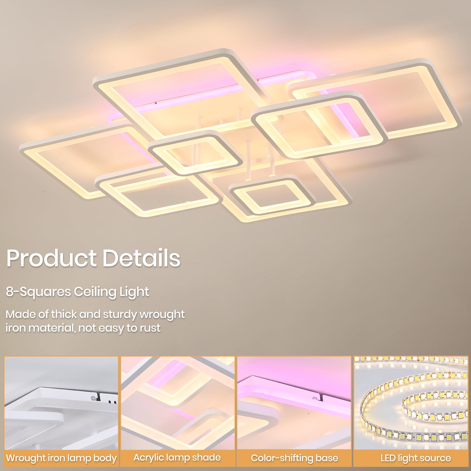 Regulable Plafones Para Techo Led 100W,Lampara Cocina de Bajo Consumo,Blanco Lampara Techo con Control Remoto,Moderno Plafon Led,Lamparas Salon 8 Luces,Plafon Cocina 3000-6000K