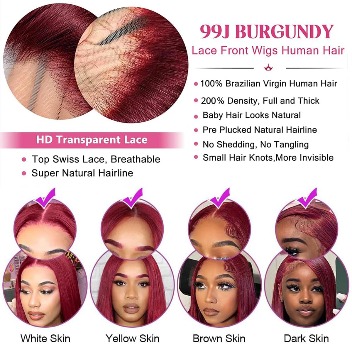 30 Inch 99j Burgundy Lace Front Wigs Human Hair Red Burgundy Wig 200% Density 13x6 Straight HD Lace Frontal Wigs Pre Plucked Glueless Lace Front Wigs Human Hair for Women