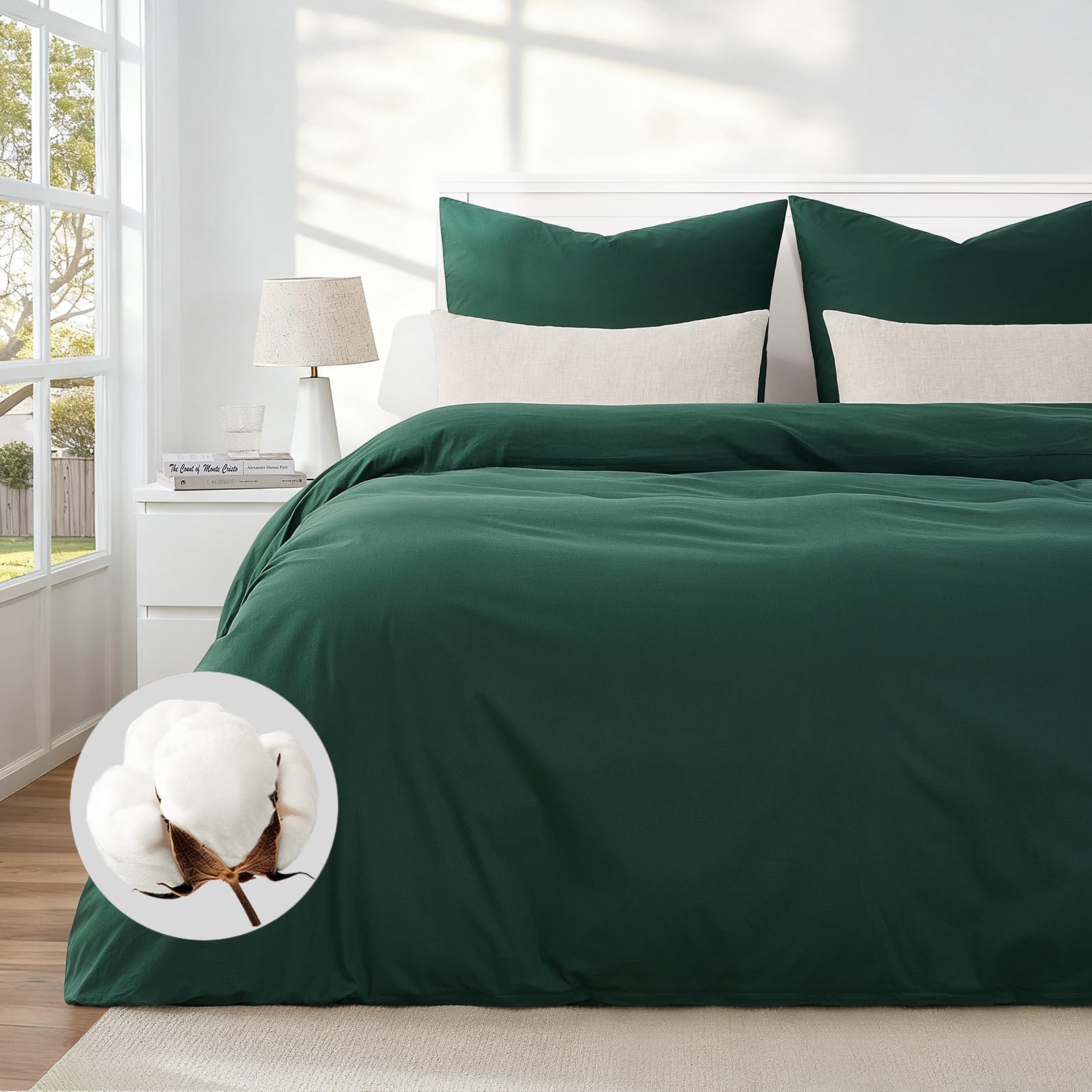 Housse de Couette 240x220 100 % Coton Doux et Respirant Parure Vert Foncé Haut de Gamme