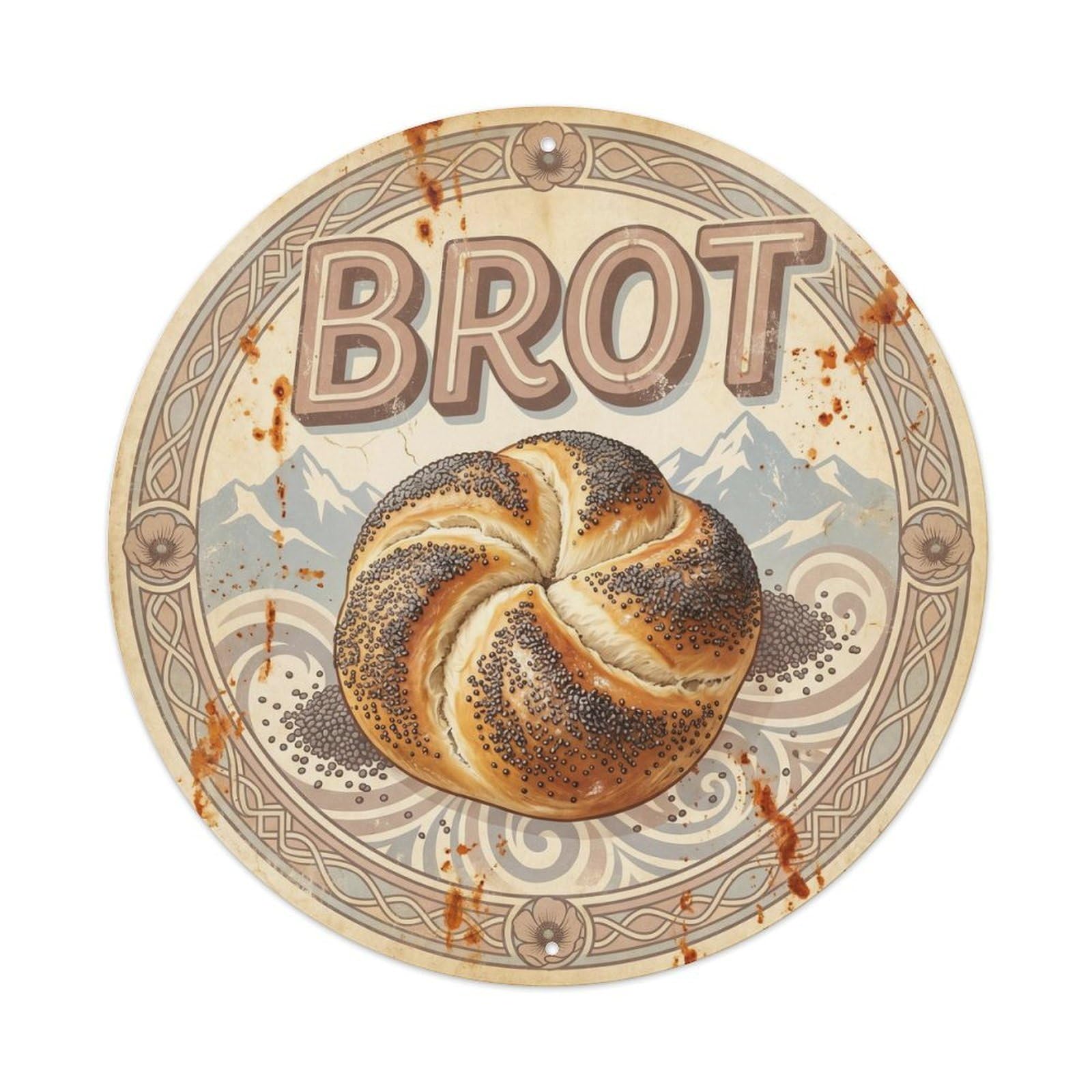 Cafe Bakery Bread Loaf Austrian Travel 1950s Diner Metal Tin Sign