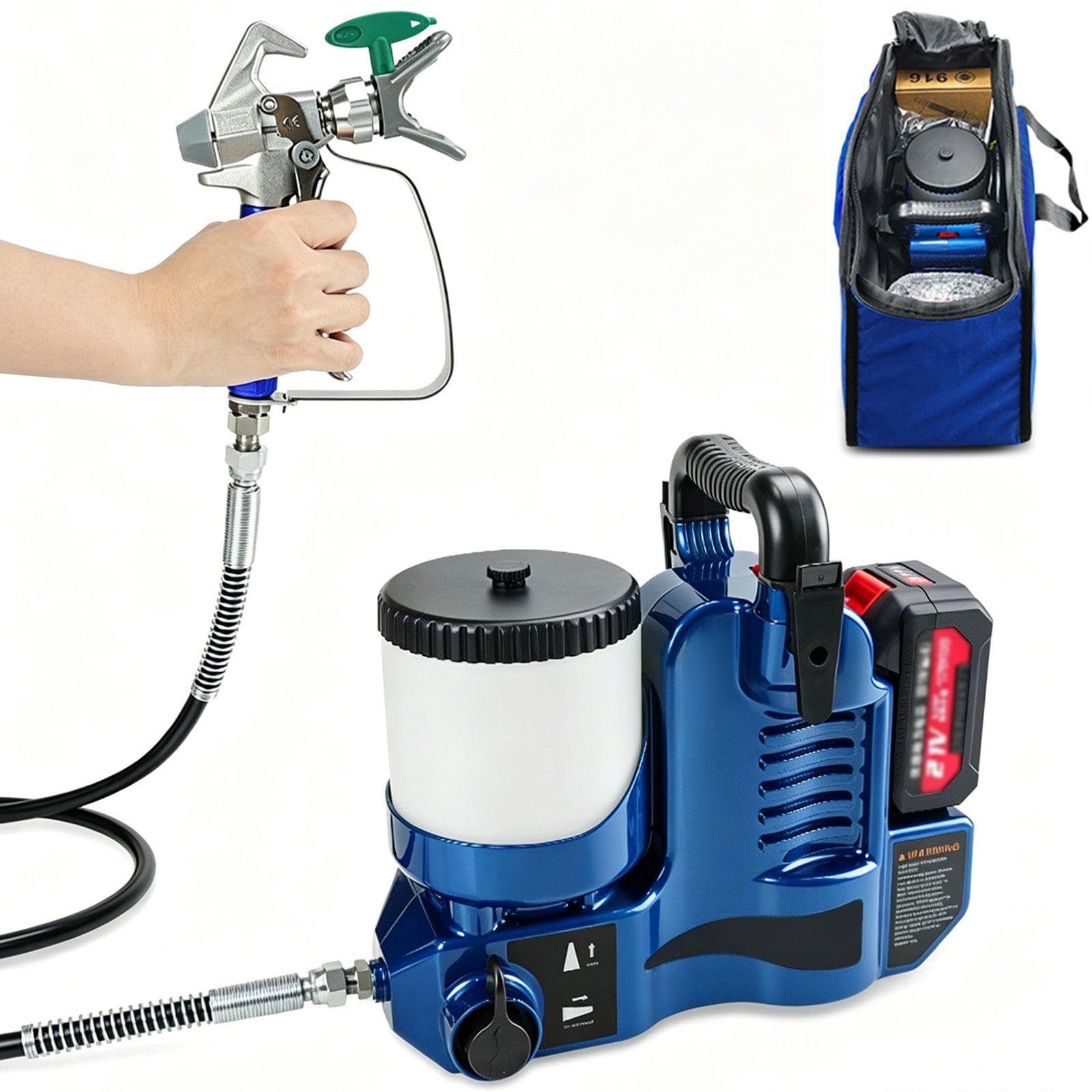 Pistola Pintura electrica con Control de Velocidad en 6 Niveles y Peso de Solo 2,8 kg, Ideal para Pintura de Bricolaje y Profesional en pequeñas reformas Blue-2Batteries