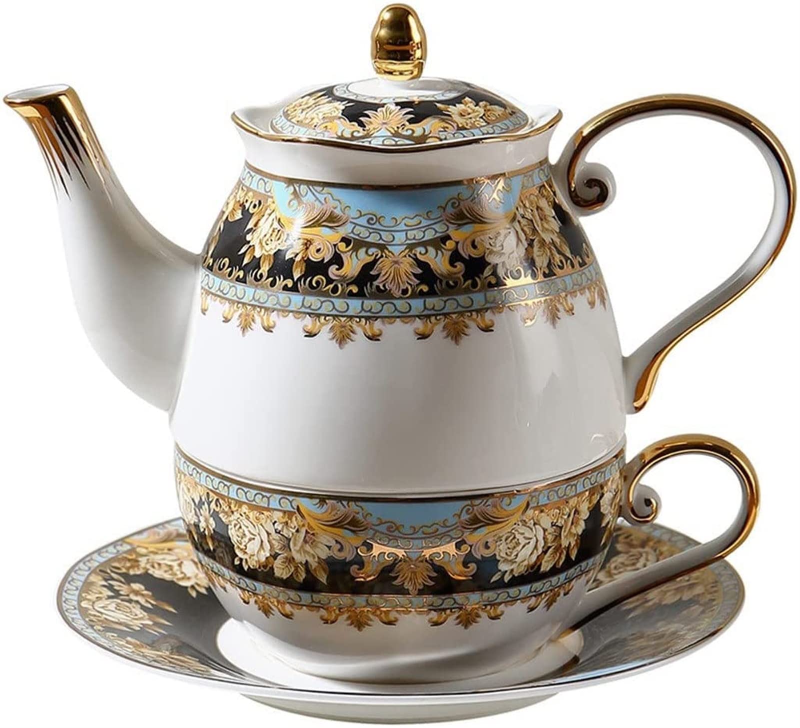 YNIYUJKL Bone China Set Pot Cup Plate Guochao Ceramic Single Cup Pot Set European Home Afternoon Tea Teapot Retro Bone China Coffee Cup One Pot One Tea Cup