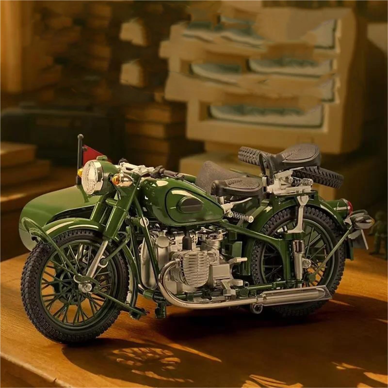 Modelo a Escala de Moto Triciclo Retro De Aleación 1/10 Modelo Motocicleta Diecast Metal con Sonido Y Luz Juguetes Adornos