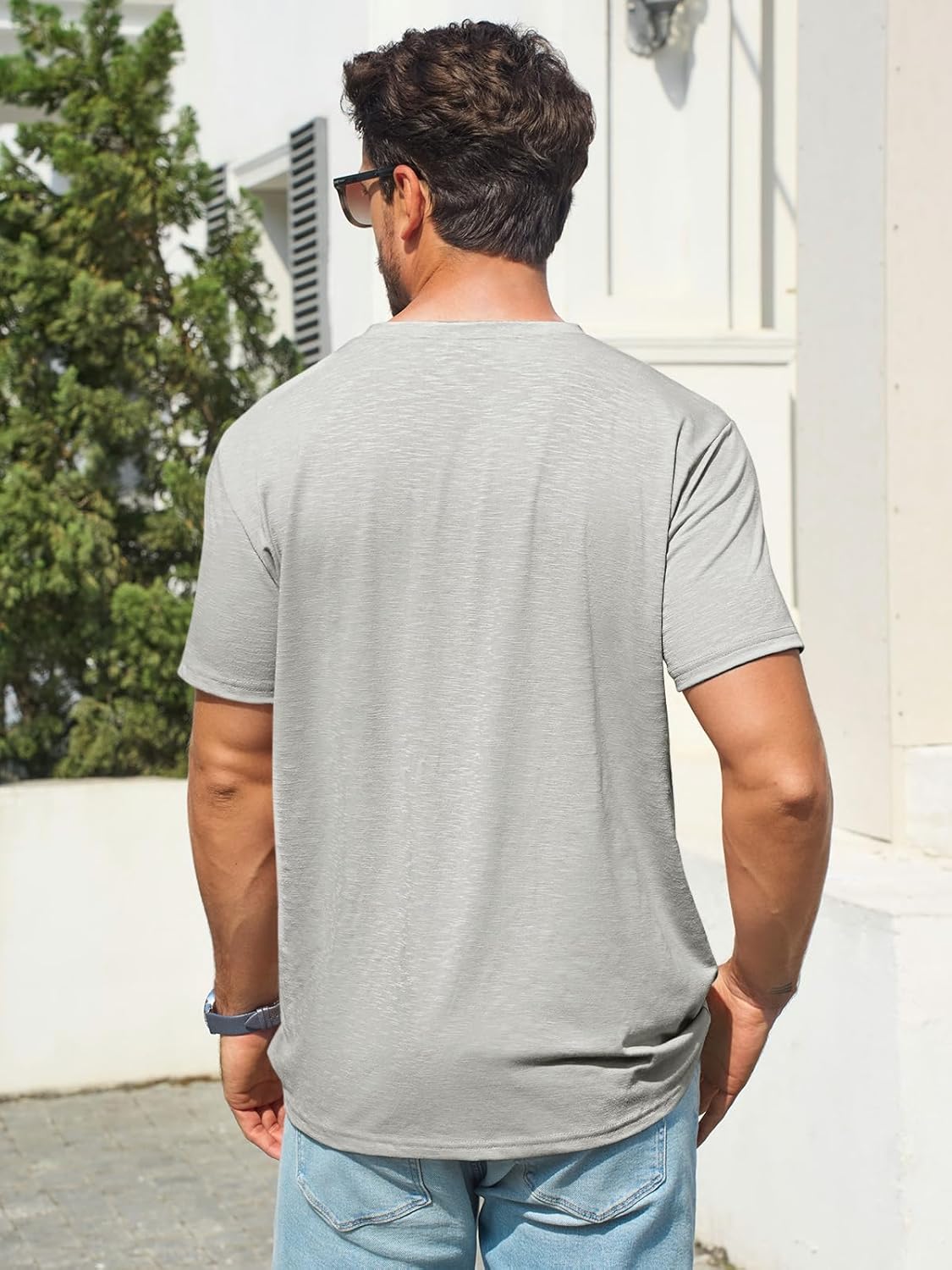 Runcati Mens T-Shirts Short Sleeve V Neck Casual Classic Shirt Summer Stretchy Regular Fit Lightweight Tees - Image 3