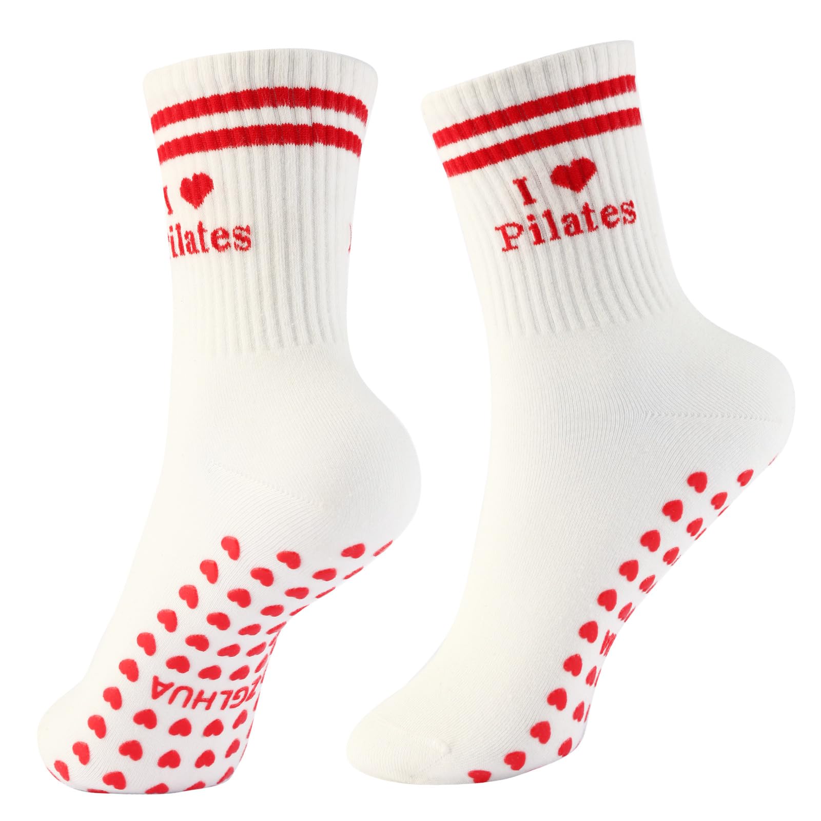 ZGLHUA Women's Yoga Socks With Heart-Shaped Grips,Non Slip Pilates Socks for Women (US, Numeric, 00, Regular, Regular, Crew 4White)