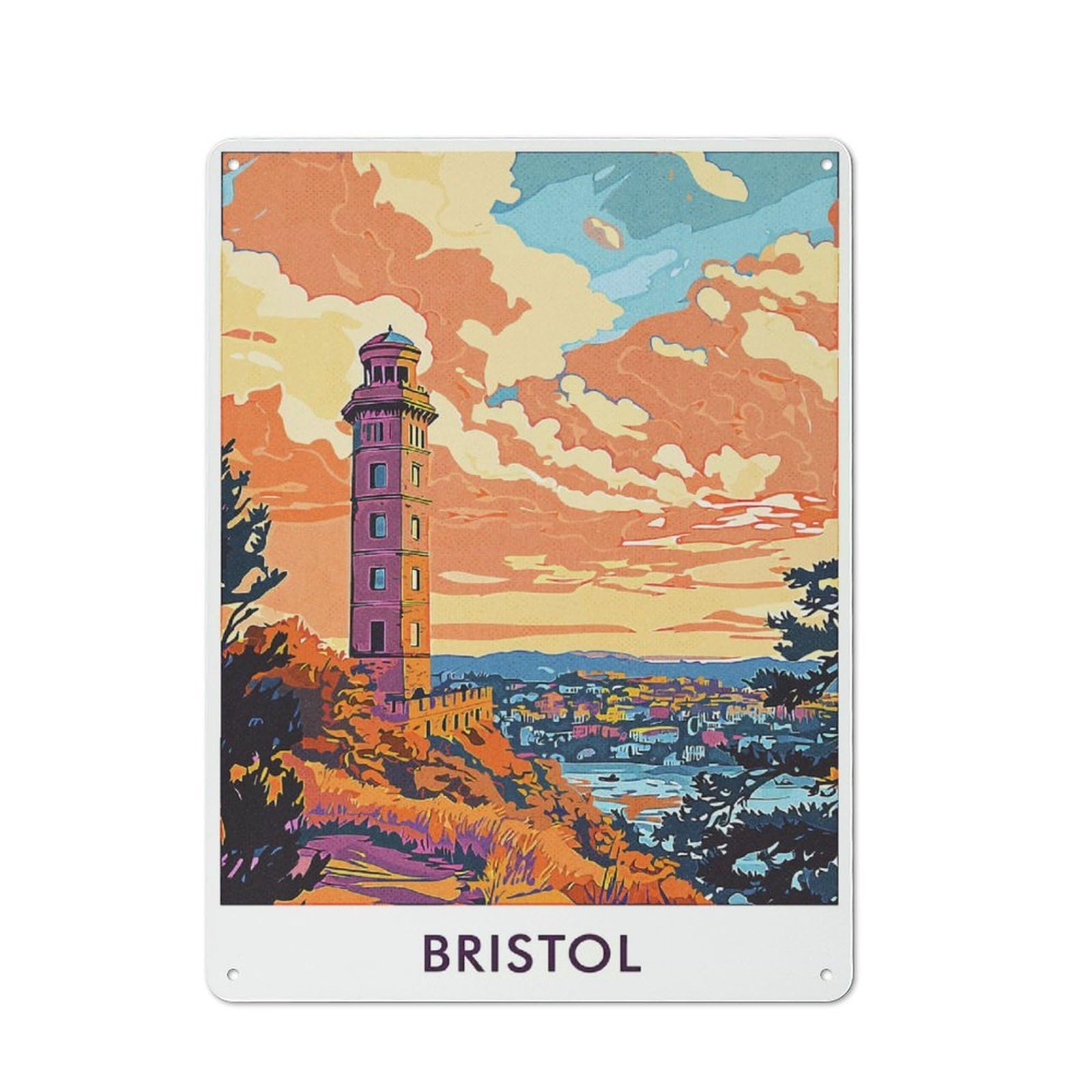 Junmoney Style-18 Tin Wall Plaque 40X30cm With Bristol Lighthouse Sunset For Living Room Wall, For Kitchen, Dining Room And Home Bar Wall Decor