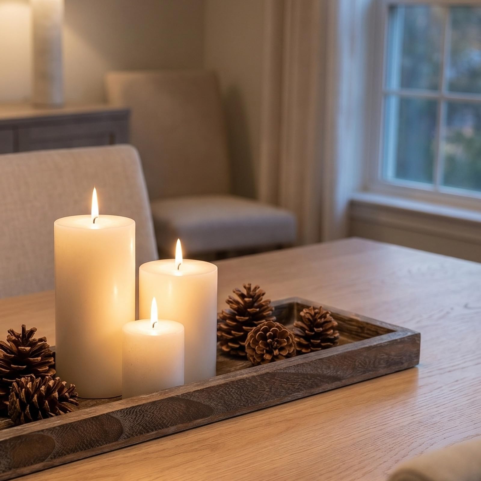 Healeved 2 bandejas de Madera para Velas: Bandeja de Madera de 43 cm para decoración del hogar, Platos para Velas cilíndricas, Platos para centros de Mesa para decoración de mesas de Boda.