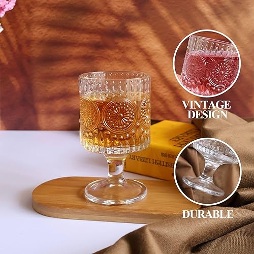 Miniatura 4 de Juego de 4 copas de copa vintage en relieve, copas de vino románticas para bebidas, globos de agua para restaurantes, fiestas, bodas, bares