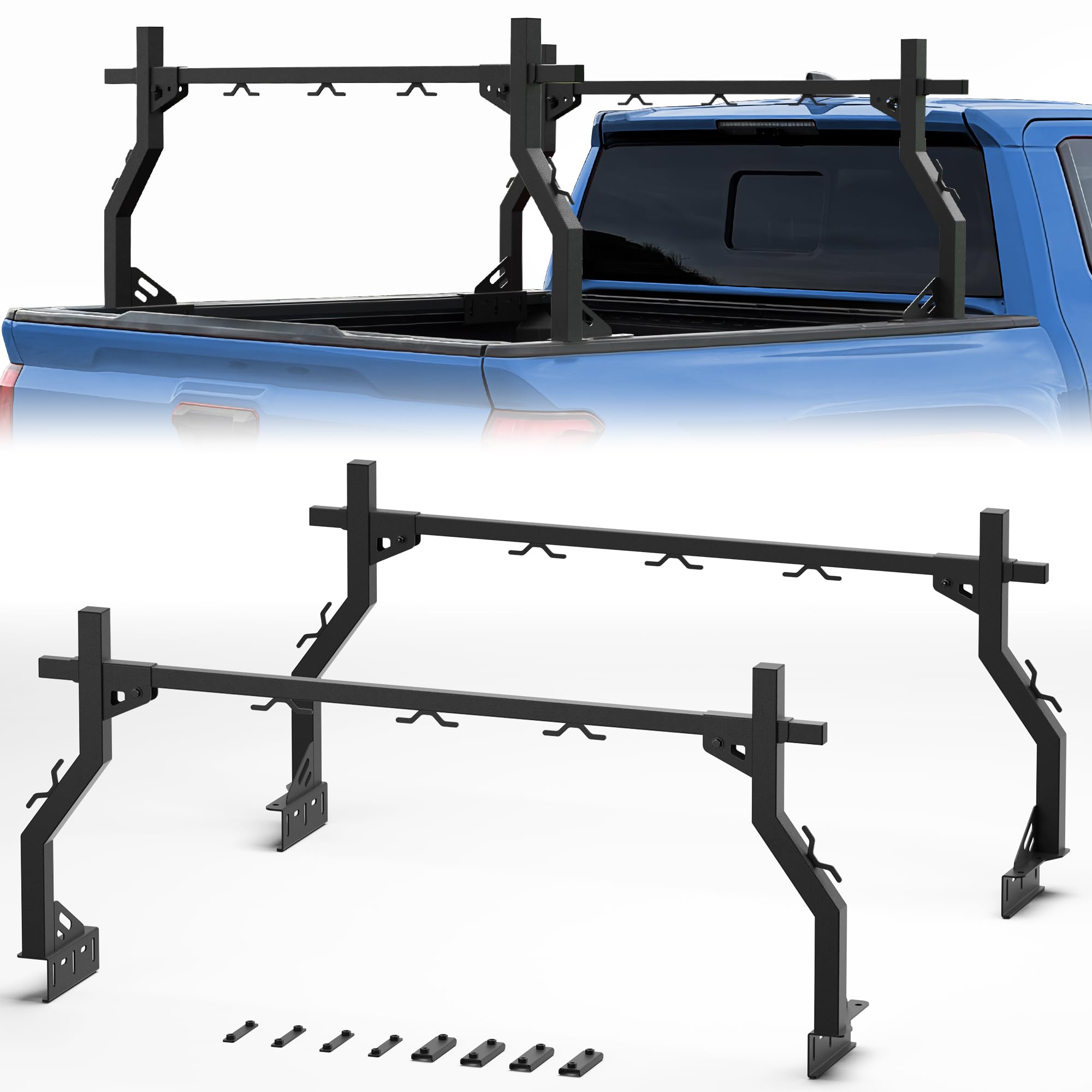 Ladder Rack for Truck Bed, Adjustable 46"-71" Width Heavy-Duty Truck Rack with E-Coating & Powder-Coated Finish, 1000LBS Capacity, No-Drilling Universal Fit for Kayaks Canoes Ladders Camping Gear