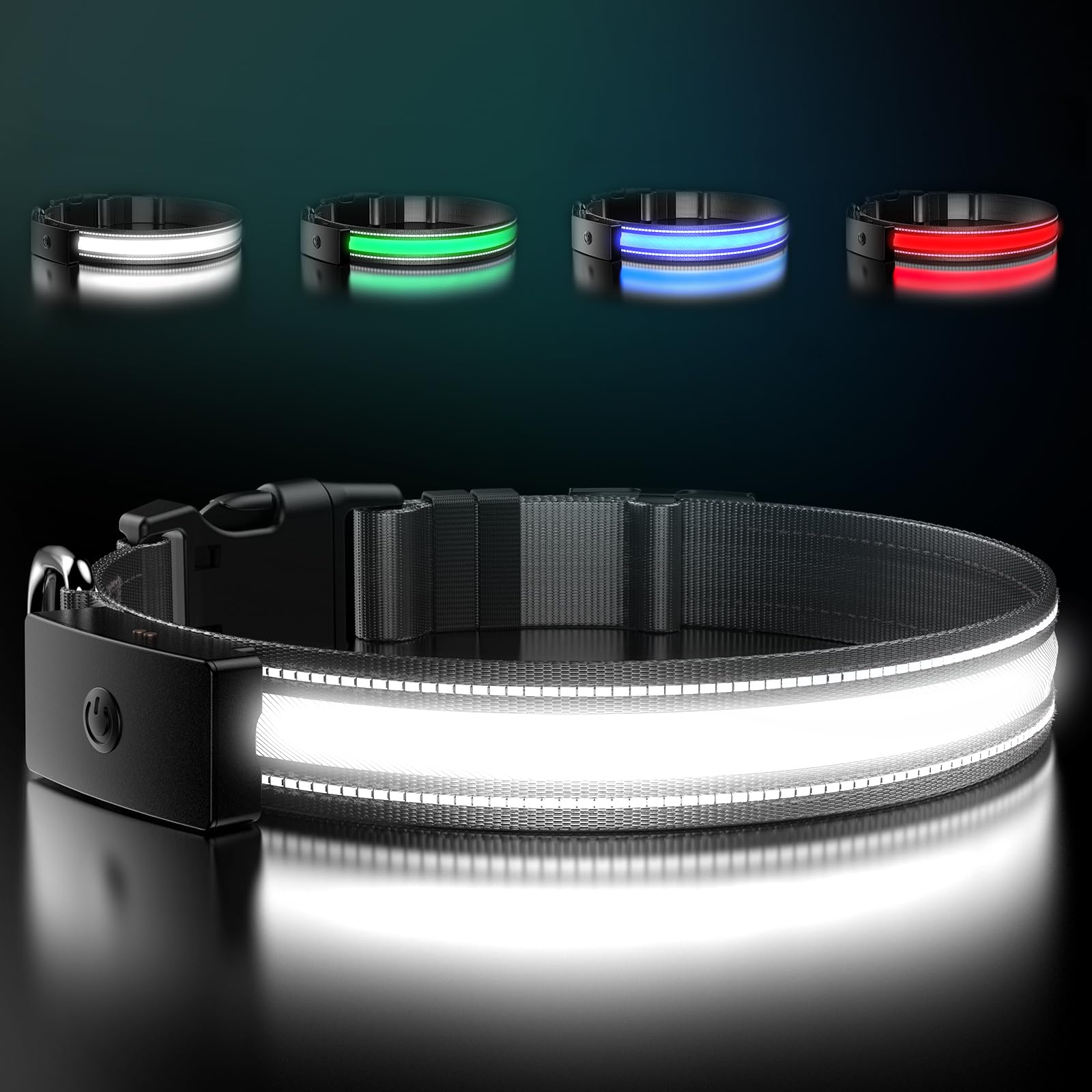 LED Light Up Dog Collar - Rechargeable Magnetic Charging Waterproof - 1600FT High Visibility Glow Flashing Collar - Night Walking Safety Collar for Small Medium Large Dogs (Black, L (15-20in))