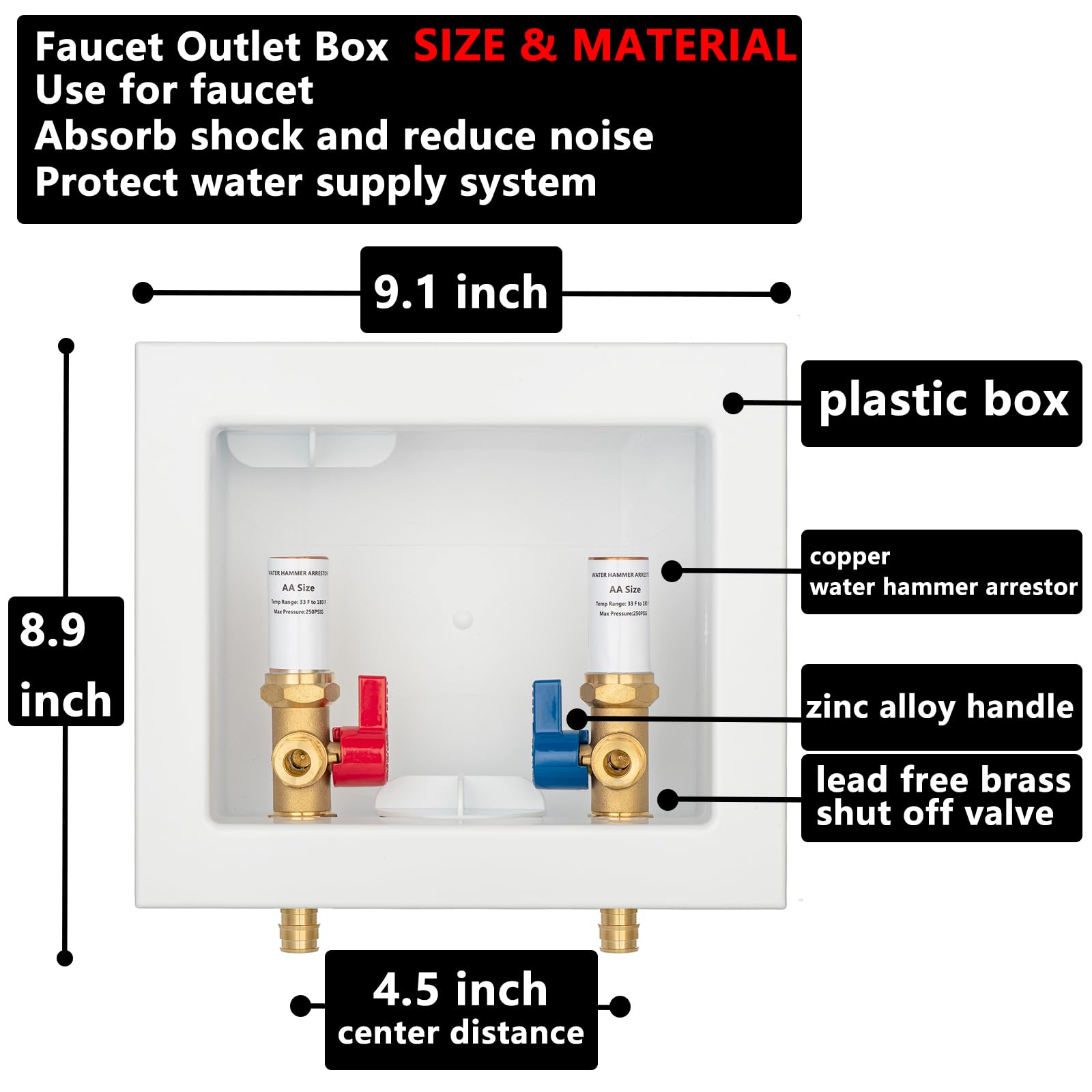 Caja de salida de grifo de expansión PEX-A con pararrayos de martillo de cobre, entrada de 1/2 pulgada PEX-A F1960 con lengüeta de expansión x salida de compresión de 3/8 pulgadas LI-SLTH-630