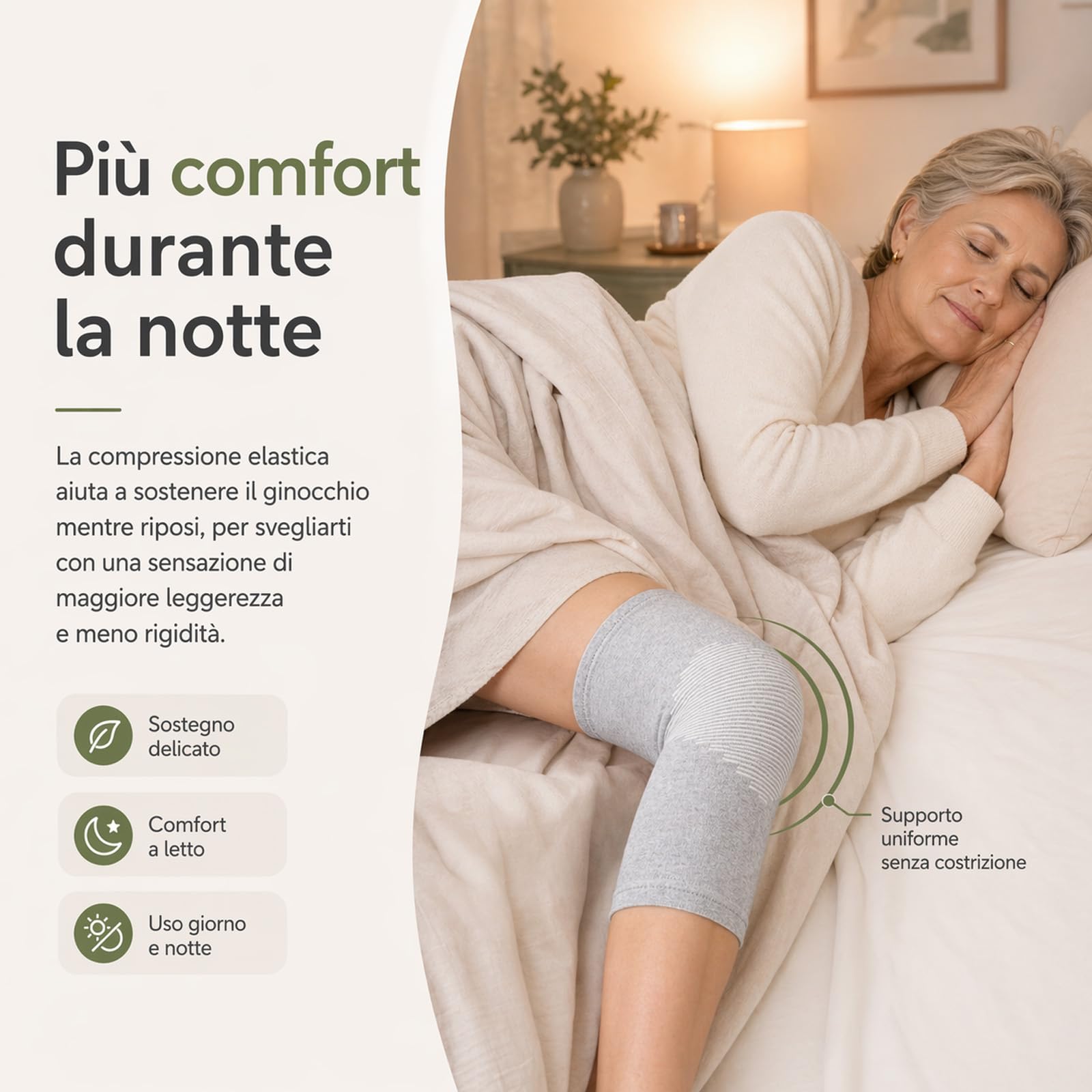 Generico Onepress Ginocchiera Bamboo, Ginocchiera in Bambù, Supporto Elastico Traspirante per Ginocchio, Compressione Ergonomica e Comfort Prolungato, Ideale per Sport (Grigio, L)