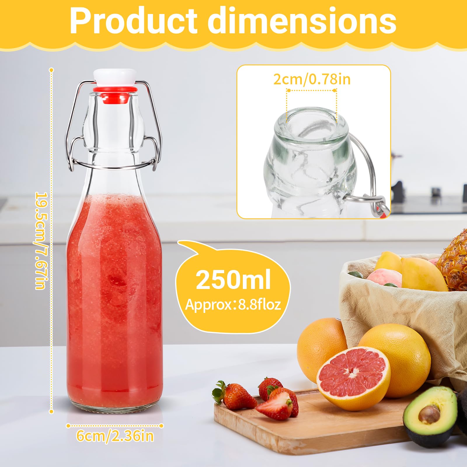 Lot de 10 Bouteille en Verre avec Bouchon Mécanique 250ml, Bouteille en Verre avec Bouchon,Bouteille Vide Verre pour le Stockage de Bière,Vinaigre,Jus de Fruits,Sirop - 3