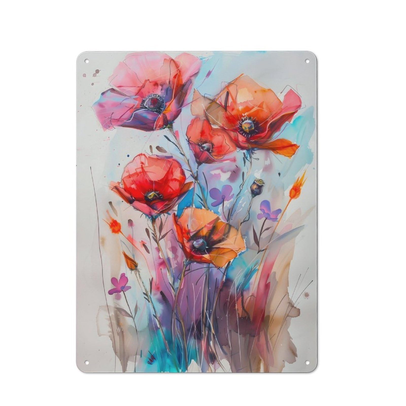 Junmoney Wild Flowers Watercolor Metal Sign 40X30cm With For Hallway Wall, Rustic Decor, Housewarming Present For People Styling Hallway