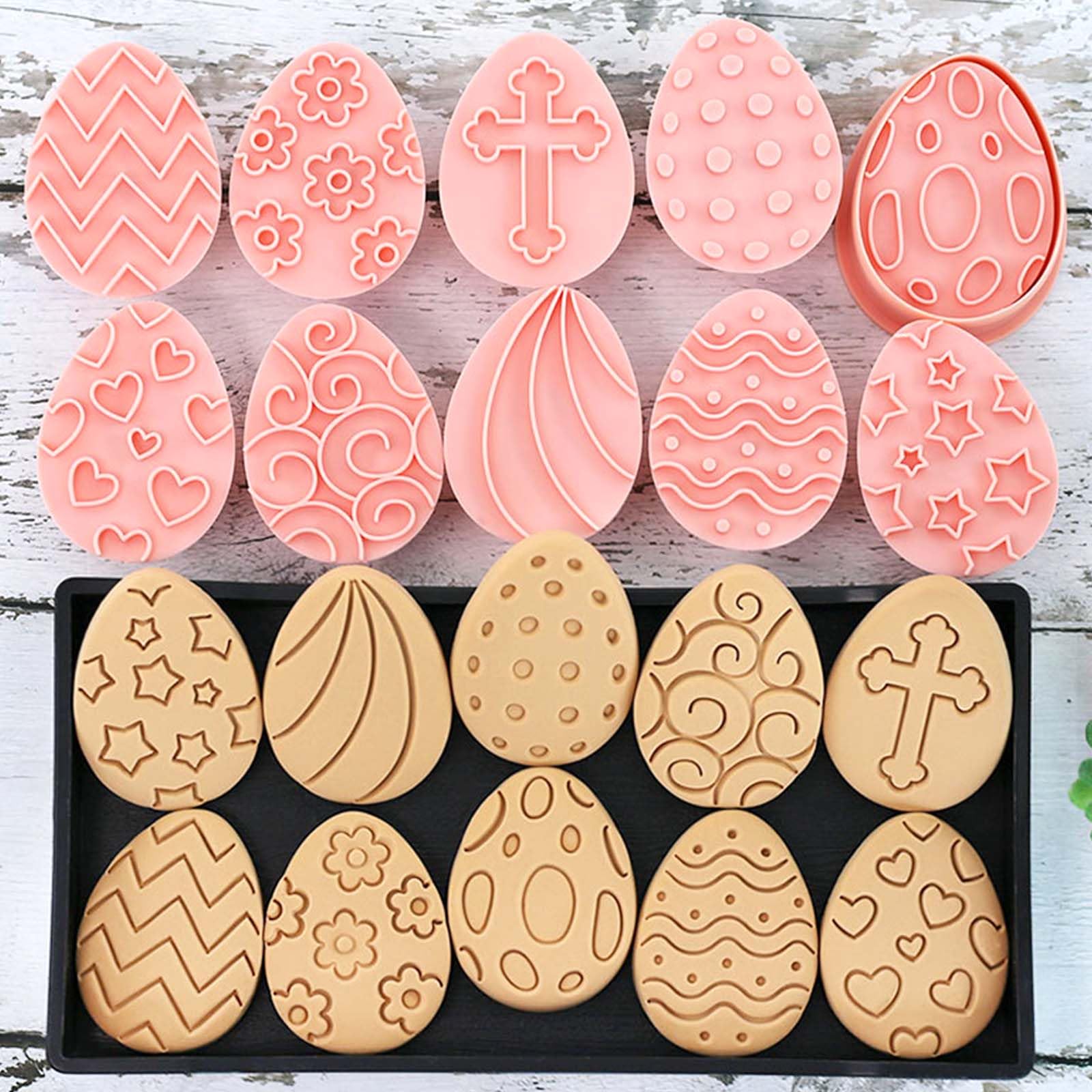 Photo 1 of 10 Mini Cookie Cutters, 3d Raised Cute Design Cookie Stamps, Mini Funny Easter Egg Molds, Easters Ornament Cookie Cutter Set (Easter Egg-Cross)