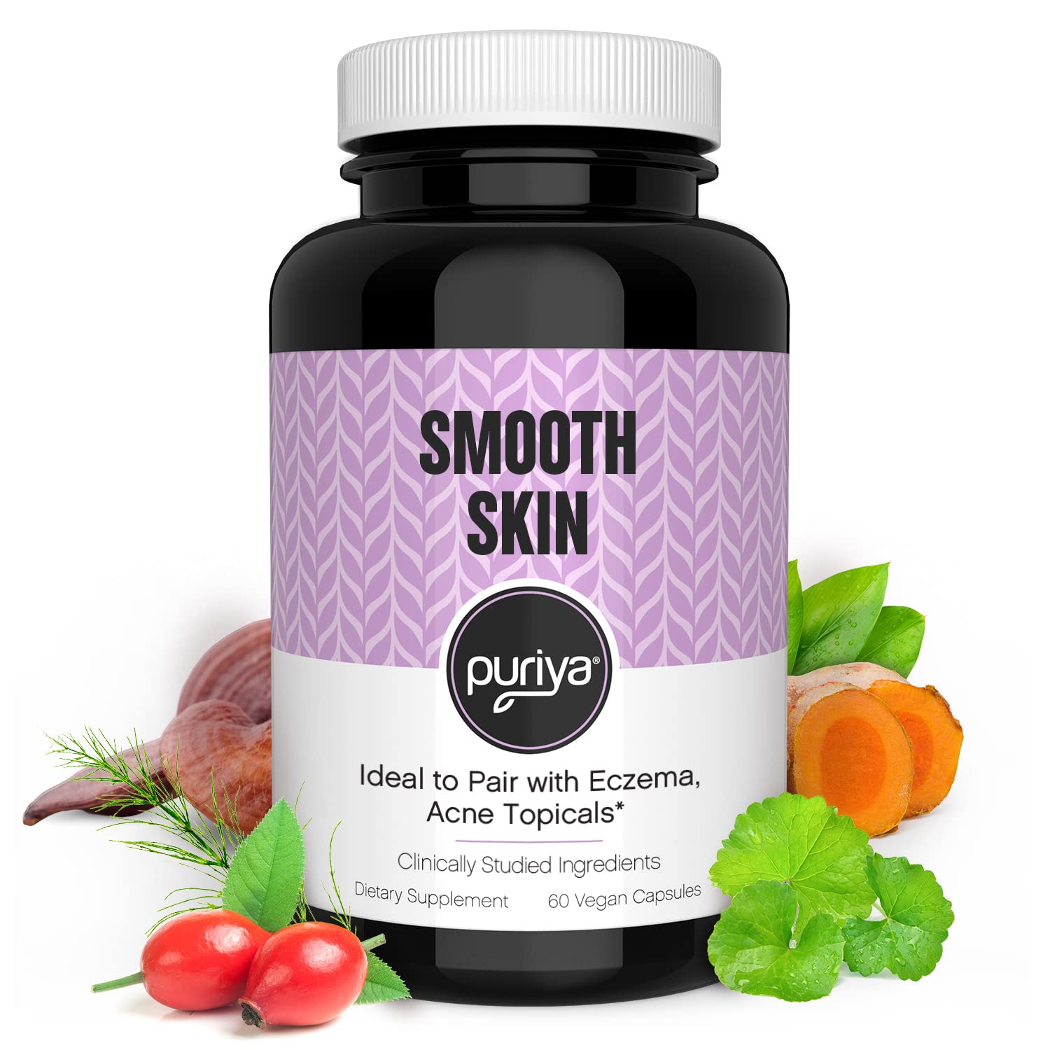 Puriya Smooth Skin Supplement, Promotes Skin Hydration and Calms Itchy Skin, Reclaim Soft, Clear Skin, Formulated with 9 Powerful Botanicals to Soothe, Nourish, and Support Long-Term Skin Health