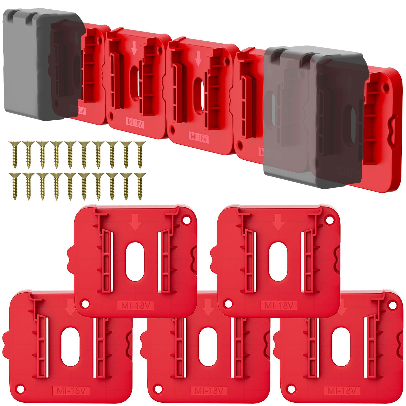 Battery Holder Compatible for Milwaukee 18V Battery, Wall Mount Batteries Storage for Work Van, Shelf, Toolbox - 10 Pack