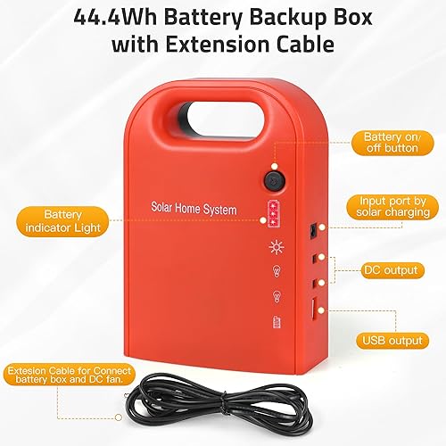 Miniatura 5 de Ventilador solar de 6 pulgadas con batería de reserva de 44.4 Wh, ventiladores de alimentación de panel solar recargable de 15 W para refrigeración