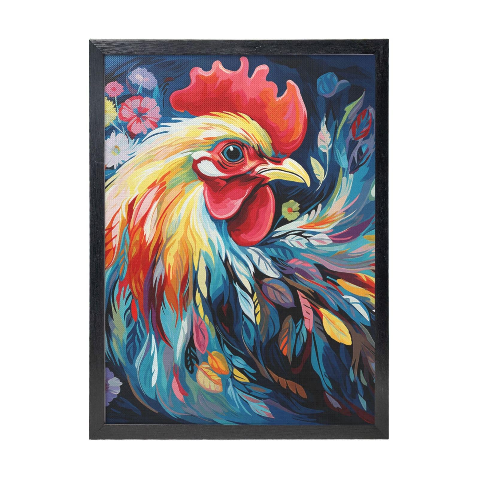 Framed Wall Art - Decorative Canvas Painting Art Colorful Chicken Pictures Poster Aesthetic Modern Prints Artwork for Bedroom Office Wall Decor Ready To Hang 12x16 in
