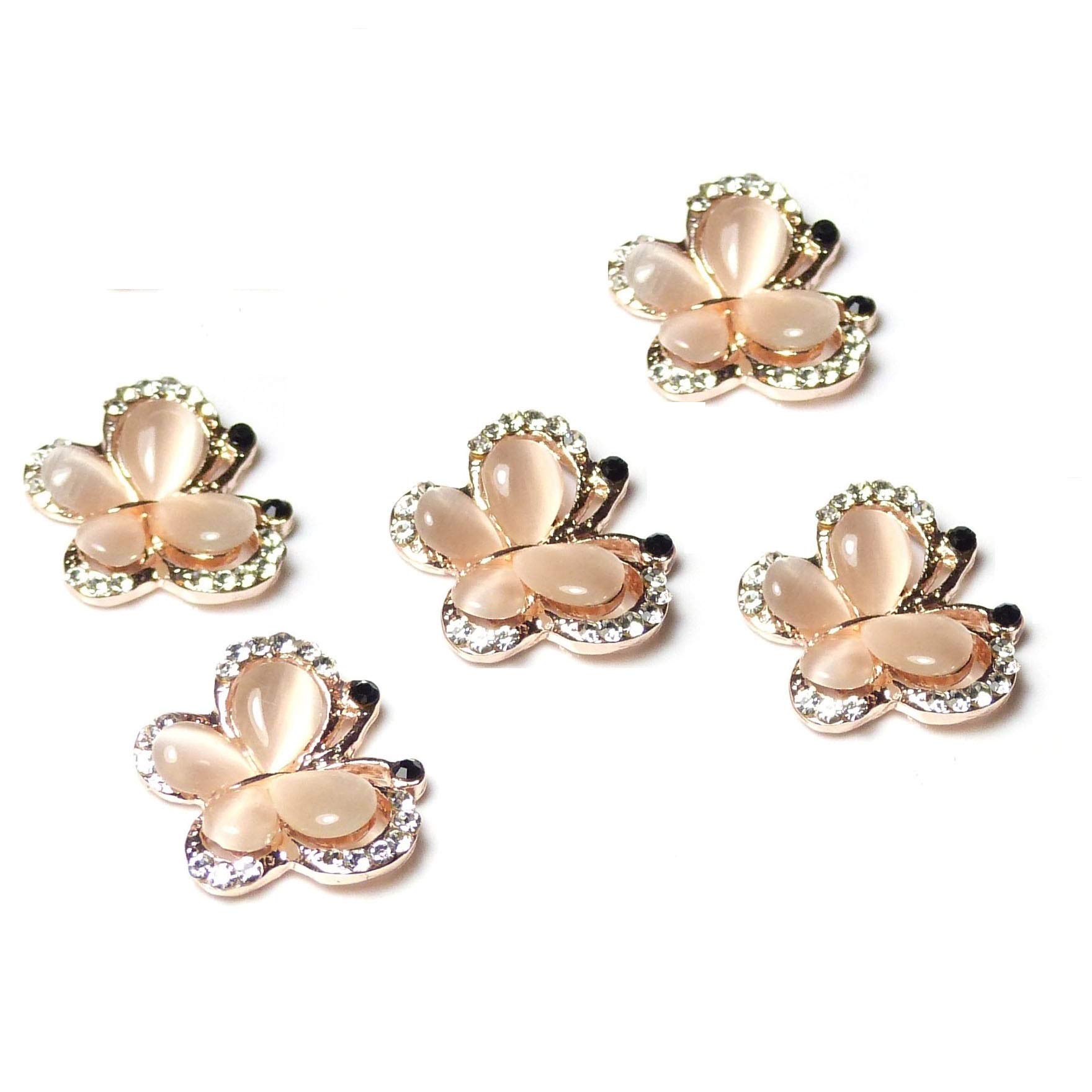 Syntego Gold 5Pcs Rose Butterfly Flat Back Diamante Crystal Rhinestone And Pearl Embellishment Decoration