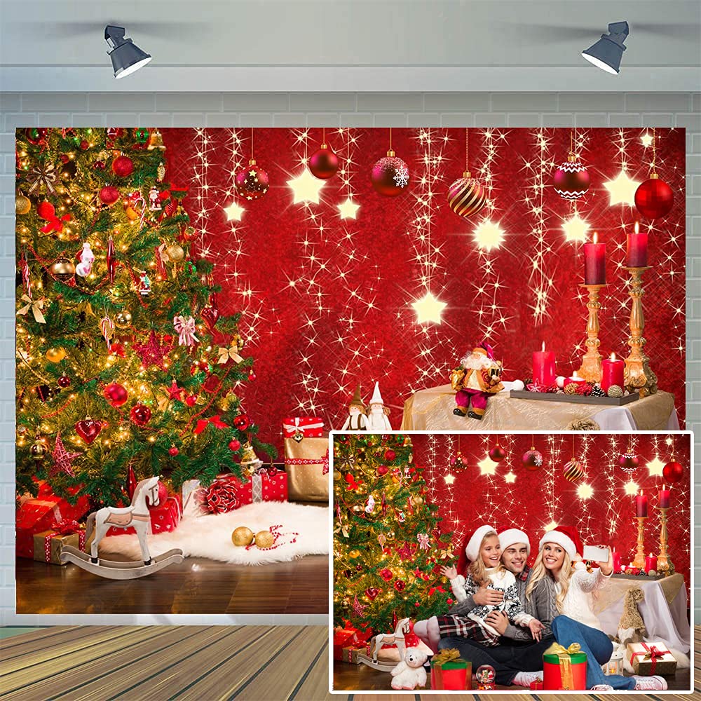 CHAIYA 8x6ft Christmas Backdrops Red Christmas Backdrop Family Kids New Year Backdrop for Party Decorations CY-183
