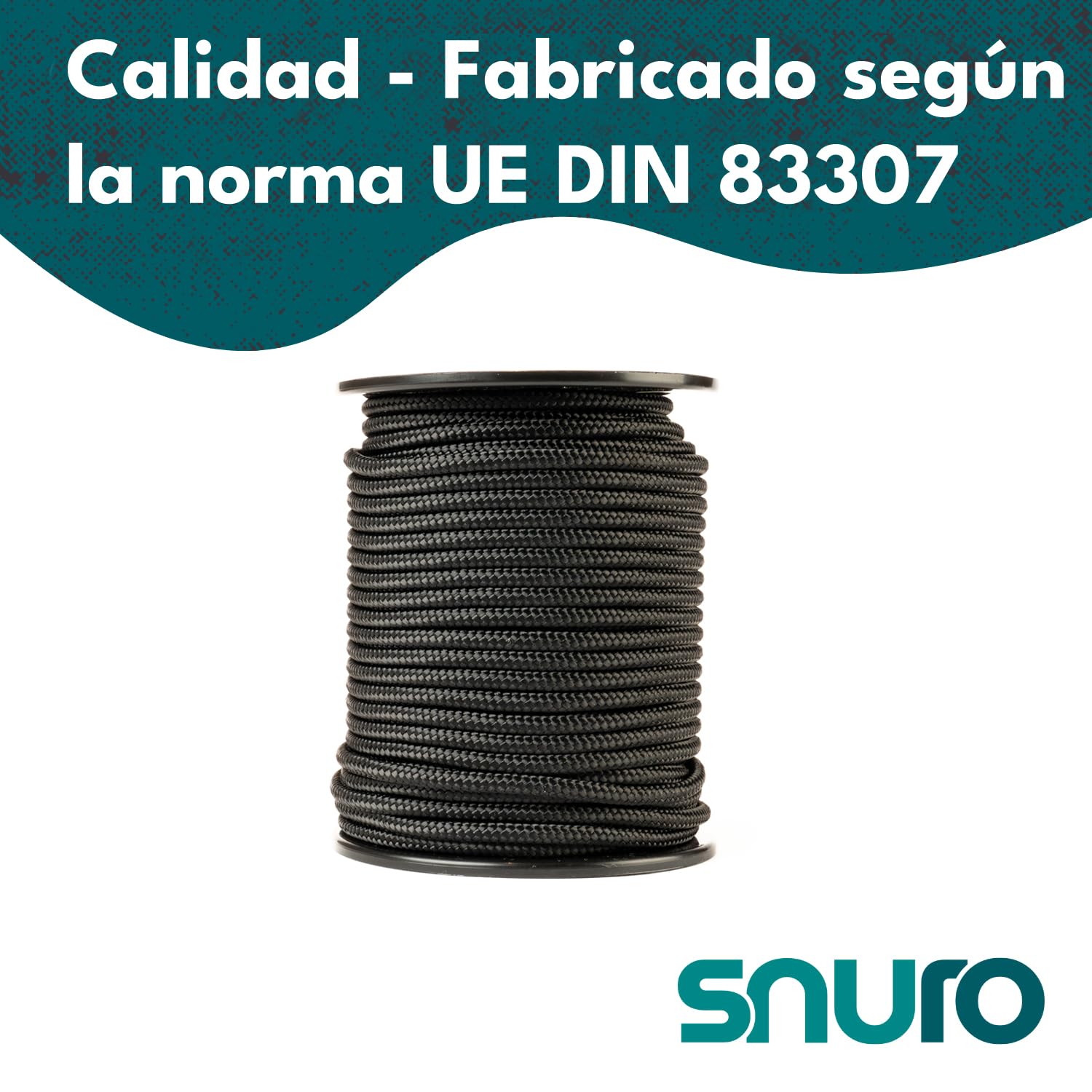 Cuerda de nailon (6 mm, 50 m, negro) – Paracord de poliamida trenzado resistente, resistente al desgaste y sólido, carga de rotura de 622 kg