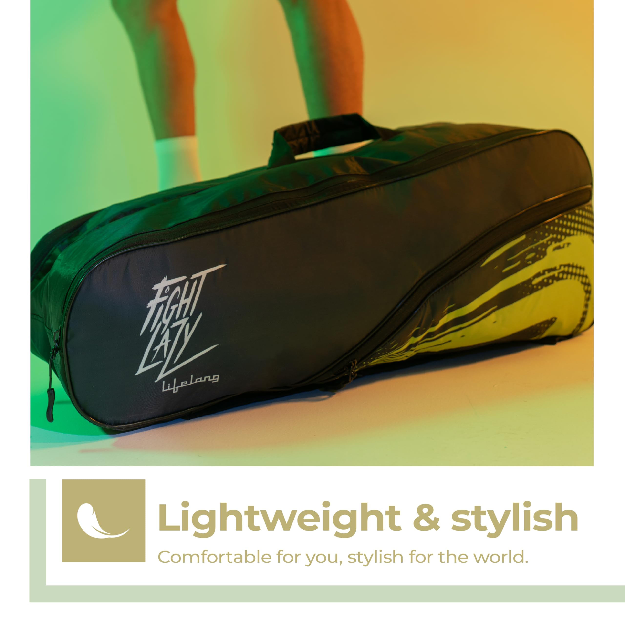 Lifelong Polyester Badminton Kit Bag for Men & Women | Dual Compartment, Personal Care Pouch | Water-Resistant, Soft Pads, Adjustable Strap | for Badminton, Gym & Outdoor Use (Black & Green) 3