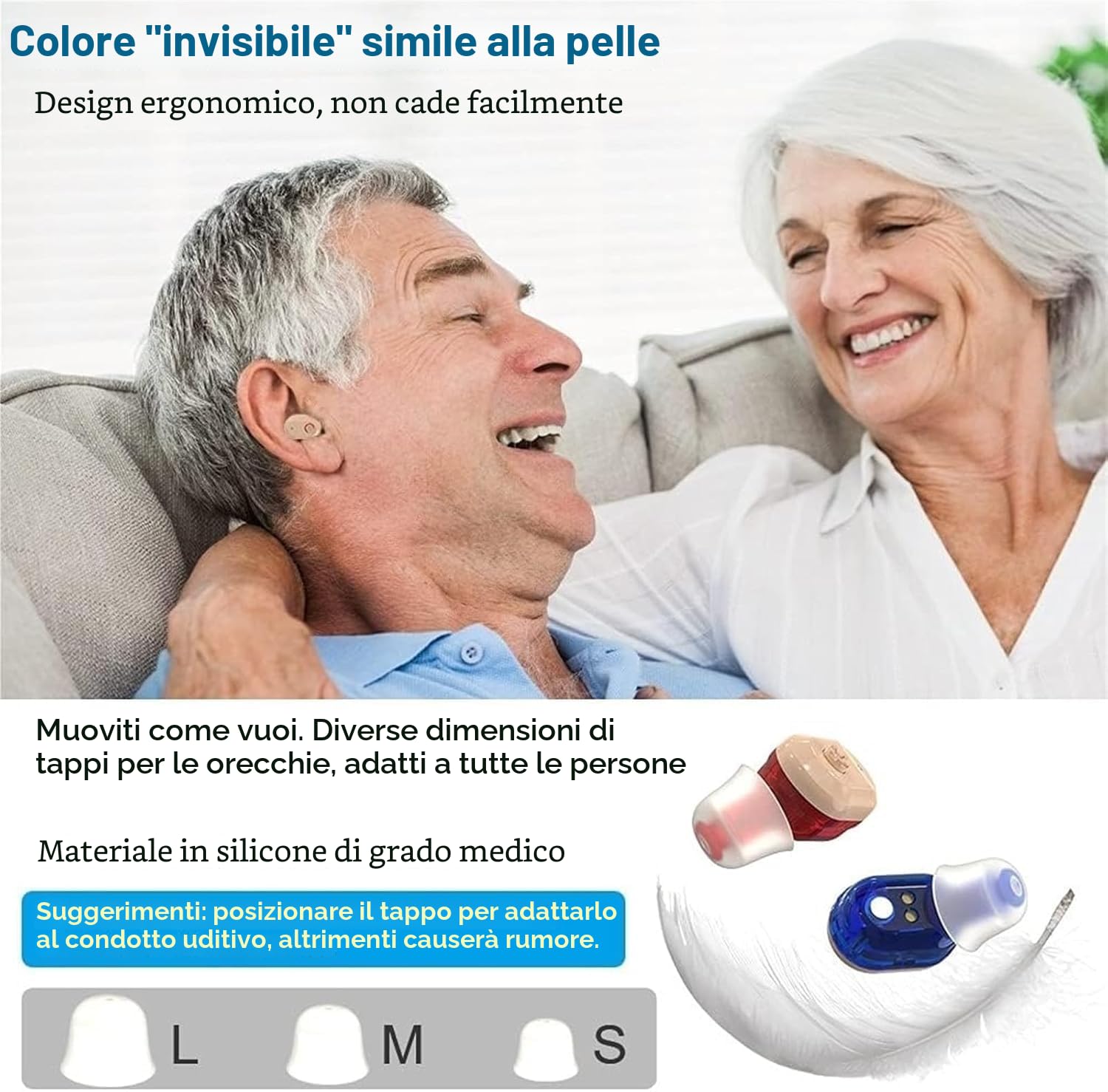 Amplificatore audio personale premium per adulti, invisibili amplificatori di Hearing digitale In-Ear, ricaricabile Sound Amplifier, con custodia di ricarica (1 paio) - beige