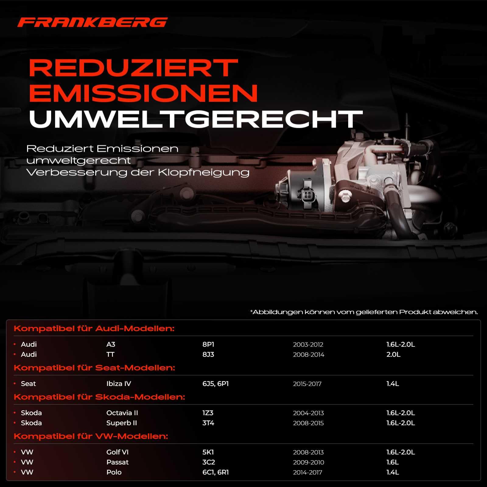 Frankberg AGR-Ventil Kompatibel mit A3 8P1 1.6L 2.0L 2003-2012 A3 Cabriolet 8P7 1.6L 2.0L 2009-2013 TT 8J3 2.0L 2008-2014 A.l.h.a.m.b.r.a 710 711 2.0L 2010-Heute Replace# 03L131512CF