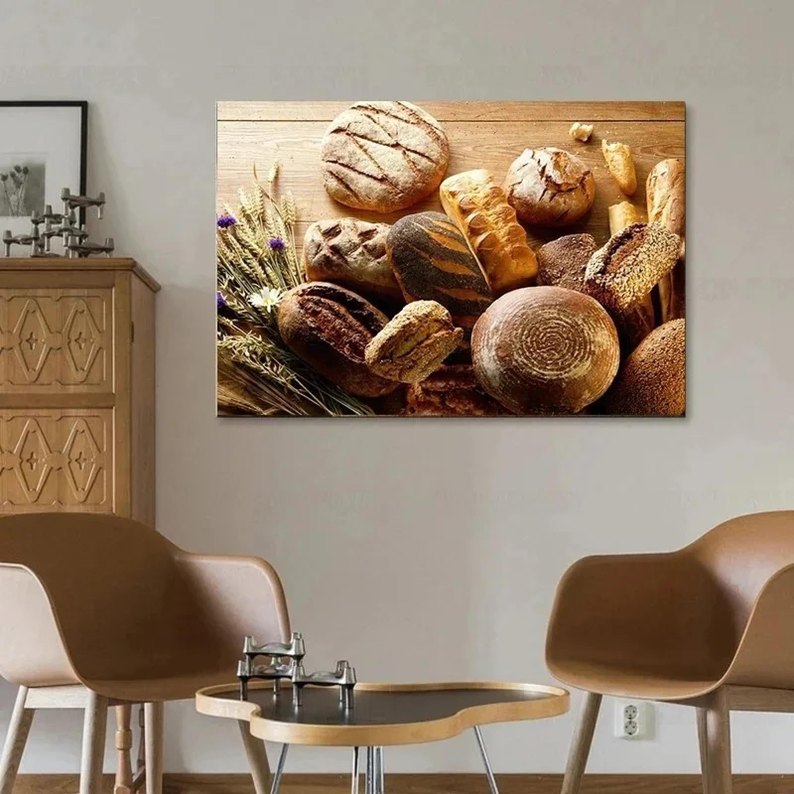DAMAIART Affiche et impressions sur toile représentant du pain, décoration murale pour cuisine, boulangerie, salle de pâtisserie, 20 x 30 cm, cadre noir