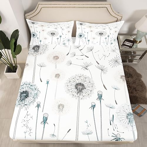 Manfei Sábana bajera ajustable floral de diente de león, tamaño individual, juego de ropa de cama de flores silvestres de 2 piezas para decoración