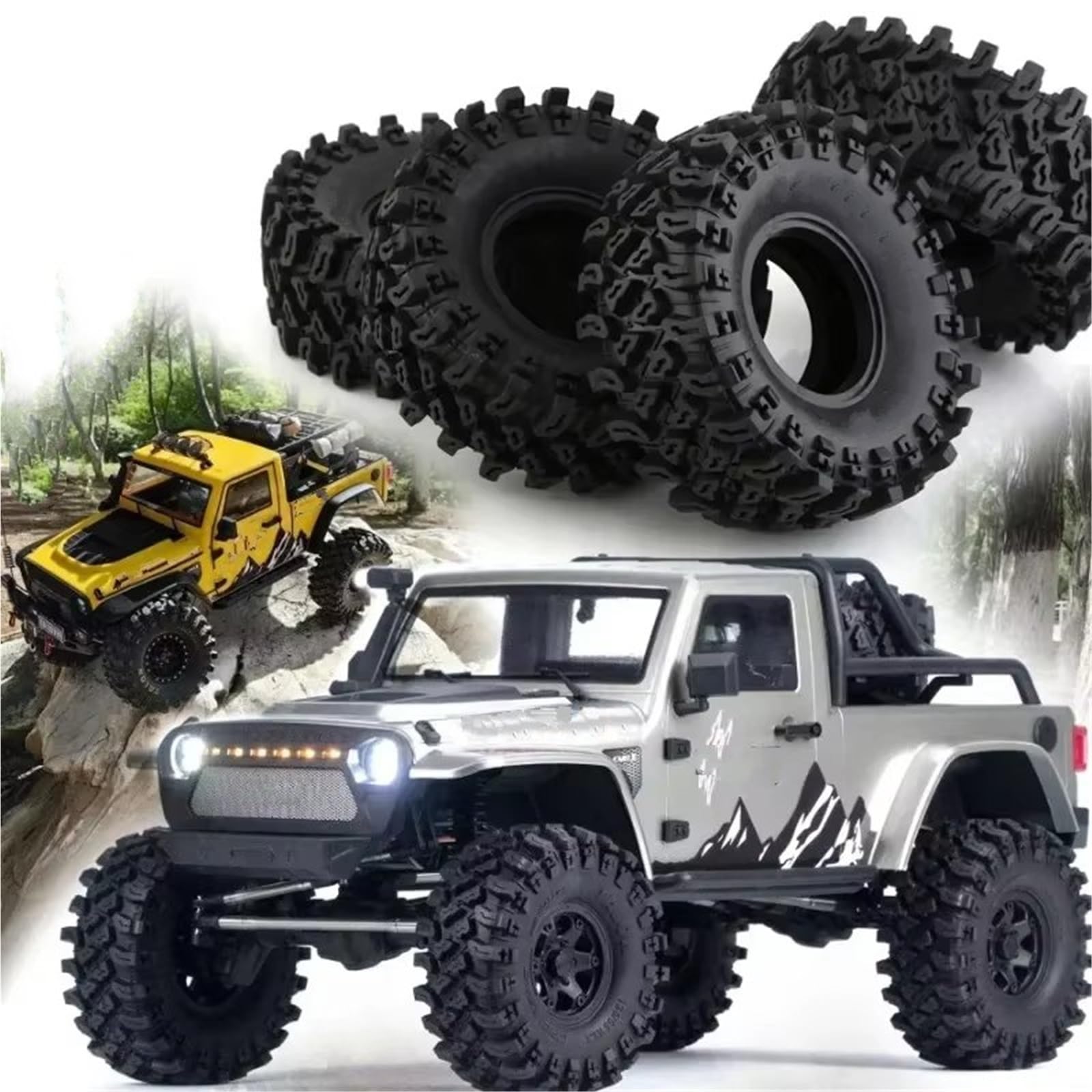 RC Car Pneumatico Ruota Compatibile con Axial per SCX10 per PRO per Wraith per Capra per RR10 per Trxs 1/10 RC Crawler Car 136mm 2.2 Pollici Pneumatico in Gomma Ruota Pneumatico